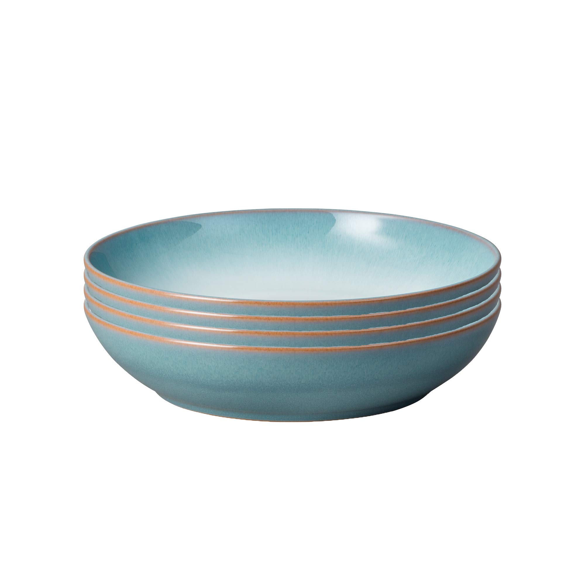 Denby Azure Haze Blue Pasta Bowls Set of 4 - 35oz Large Stoneware Ceramic Serving Bowls for Pasta, Salad, Soup - Dishwasher, Microwave & Freezer Safe - Blue & White Reactive Glaze - Chip Resistant - Perfect for Family Dinners & Entertaining