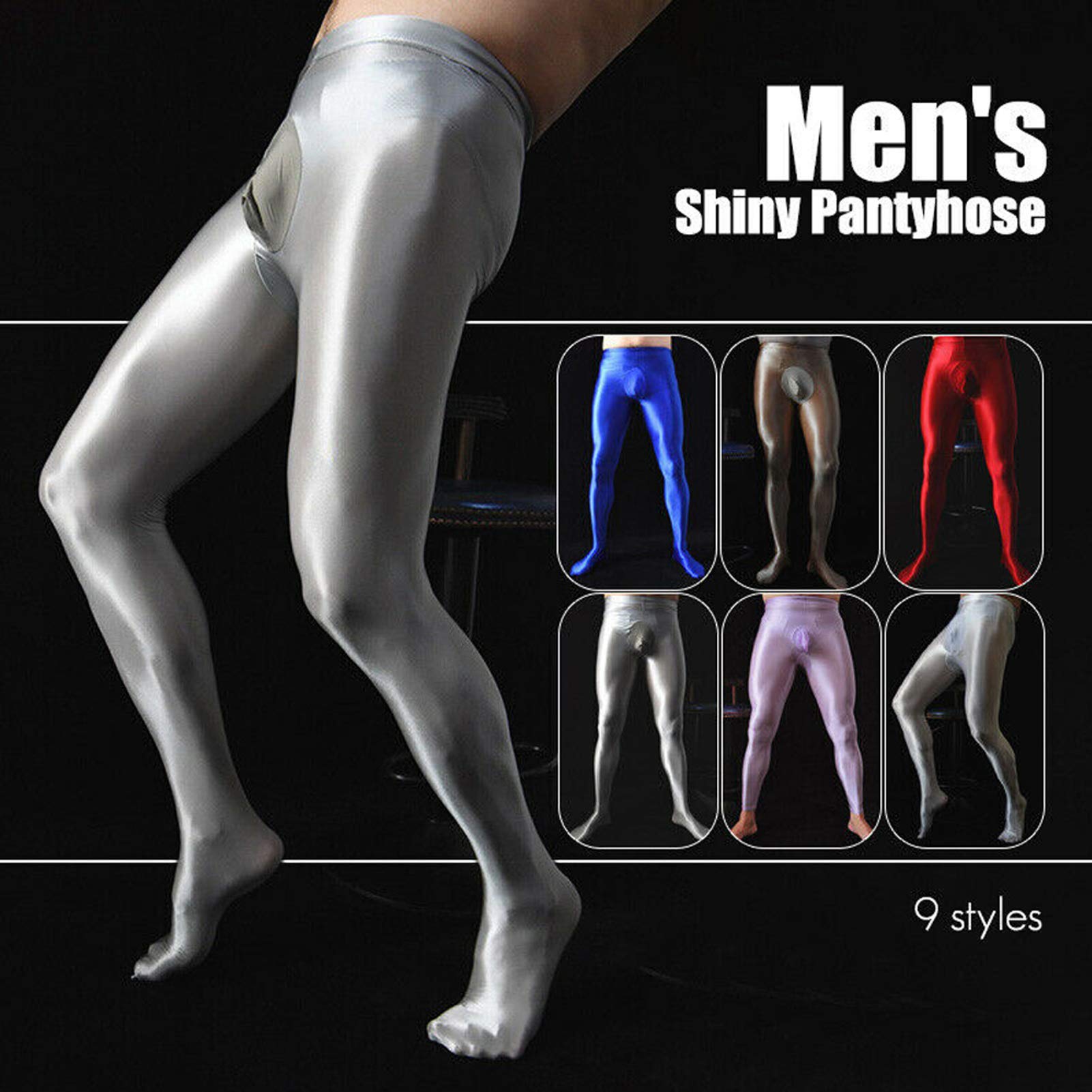 Leesuo Men's Ultra Shiny Glossy Pantyhose - High Elastic Nylon Sheer Tights for Crossdressing, Cosplay & Night Out - Sexy Semi-Opaque Stockings for Parties, Performances & Special Occasions