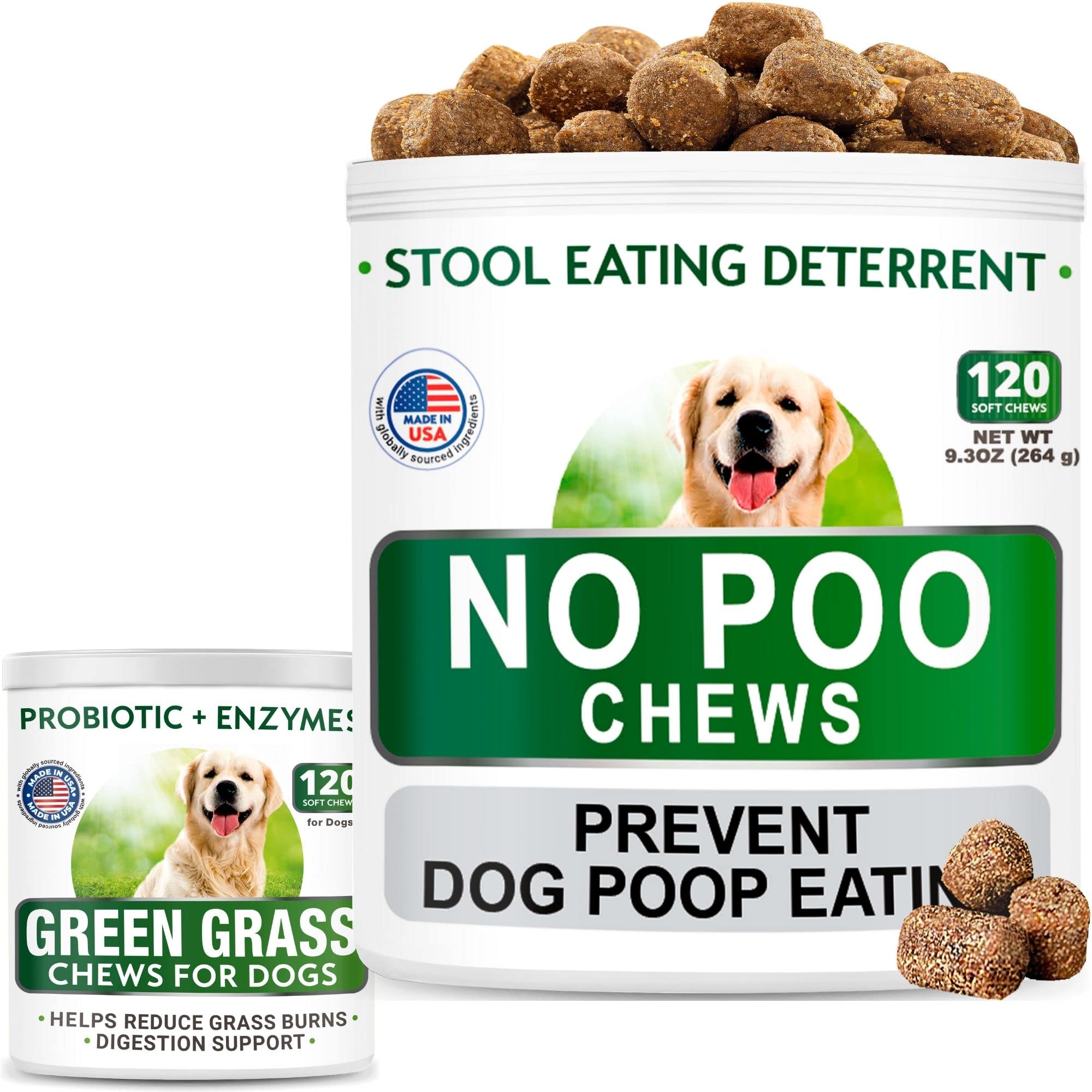 All-Natural Dog Coprophagia Treatment & Grass Repair Bundle - Probiotic & Enzyme Chews to Stop Poop Eating & Restore Lawn - 5 x 120 US-Made Treats for Healthy Digestion & Yard Maintenance - Perfect for Training, Lawn Care & Preventing Stool Consumption