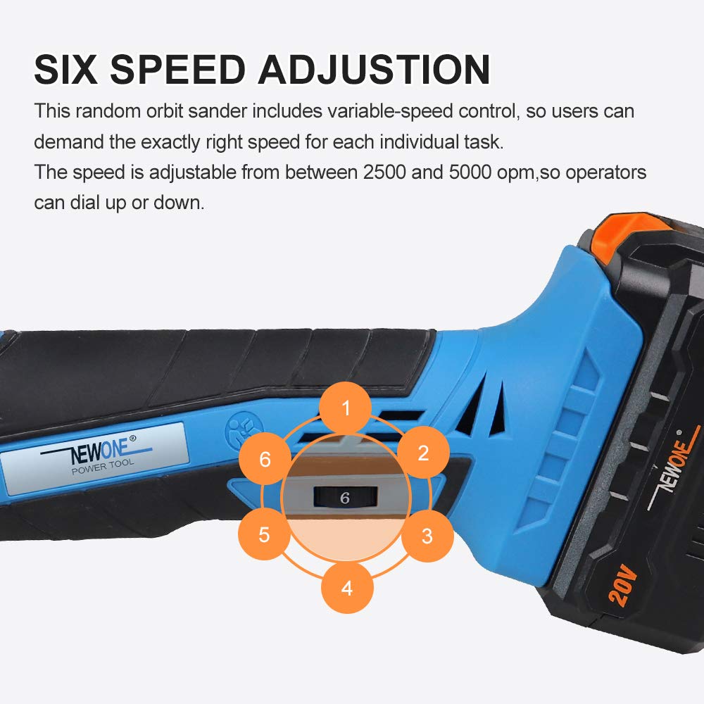 NEWONE 20V Cordless Dual Action Polisher - 5-Inch Round Orbital Buffer with 6 Speed Settings, Anti-Vibration Handle & 4.0Ah Battery - Perfect for Car Detailing, Sanding, Polishing and Waxing - Includes Fast Charger for Professional Auto Body & DIY Home Use