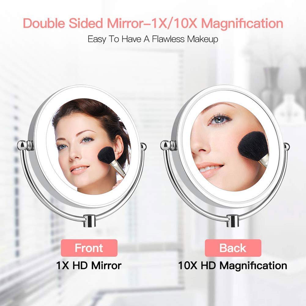 10X Magnifying Makeup Mirror with Dimmable LED Lights - Touch Screen Wall Mounted Bathroom Mirror for Shaving & Makeup Application - Perfect for Vanity, Dressing Room & Spa (UK Plug)