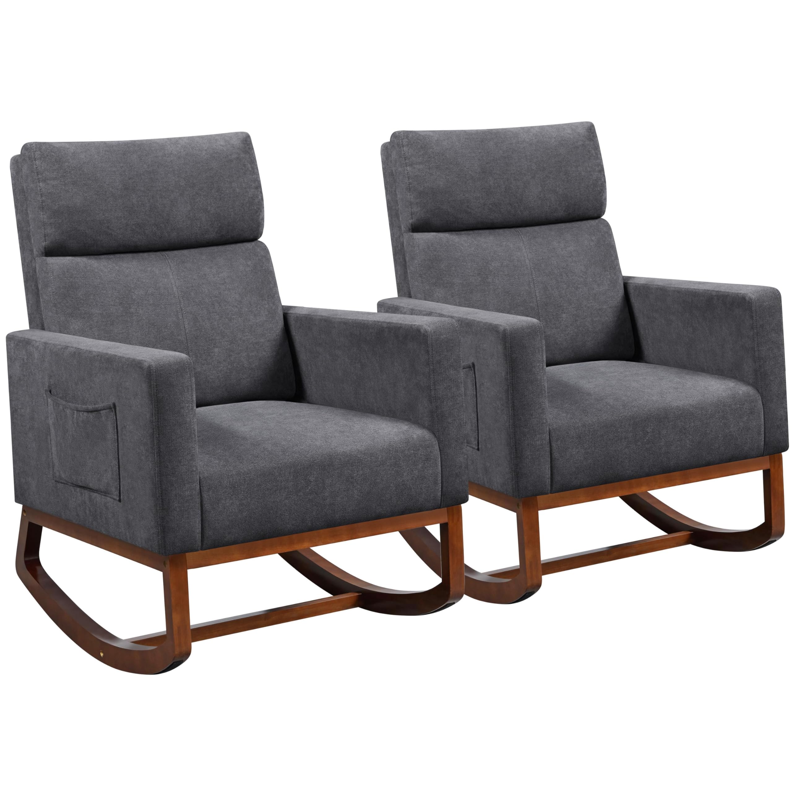 Yaheetech Upholstered Nursery Rocking Chair with Side Pocket - High Backrest, Rubber Wood Legs - Glider Rocker for Living Room, Bedroom, Nursery - Gray (2-Pack) - Perfect for Nursing, Relaxing & Nursery Decor