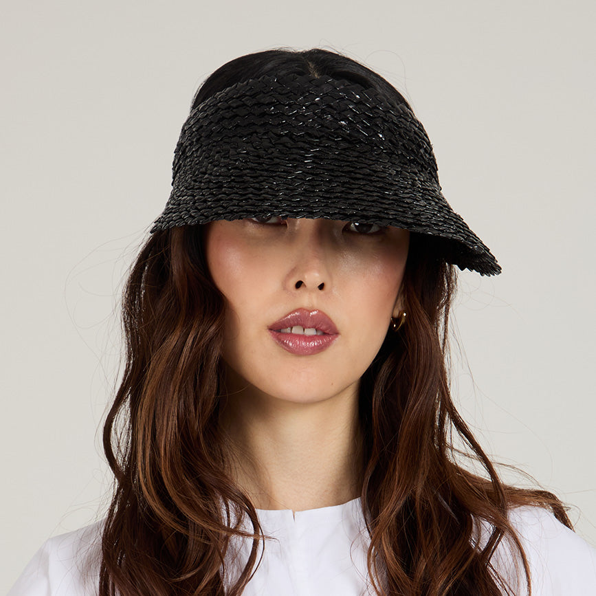 Stylish Ricky Lacquered Straw Sun Visor Hat - Summer Beach Outdoor Sun Protection for Women & Men - Perfect for Vacations, Gardening, and Outdoor Activities