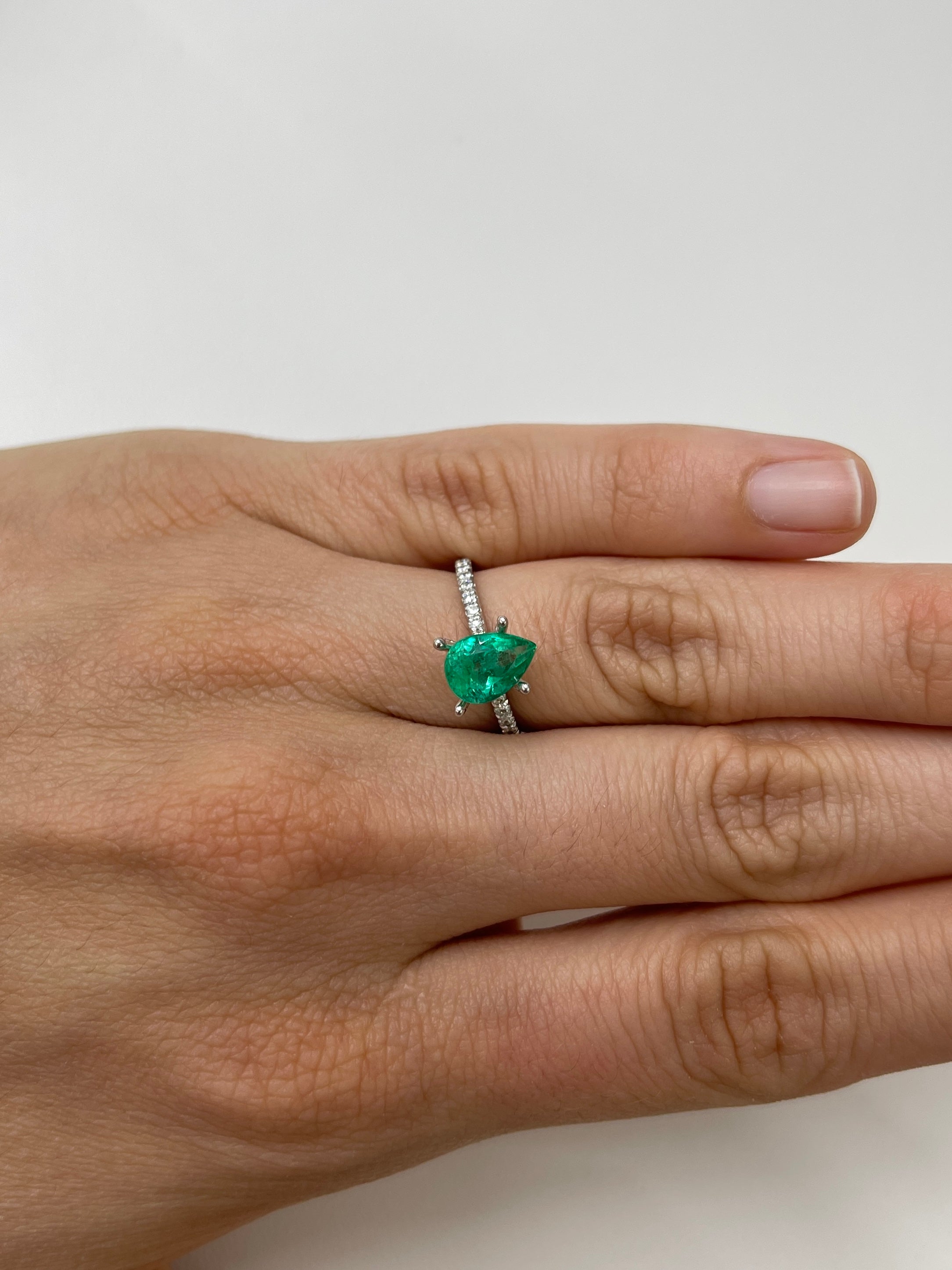 1.65 Carat Vivid Blue-Green Natural Loose Colombian Emerald Pear Cut Gemstone for Jewelry Making & Engagement Rings