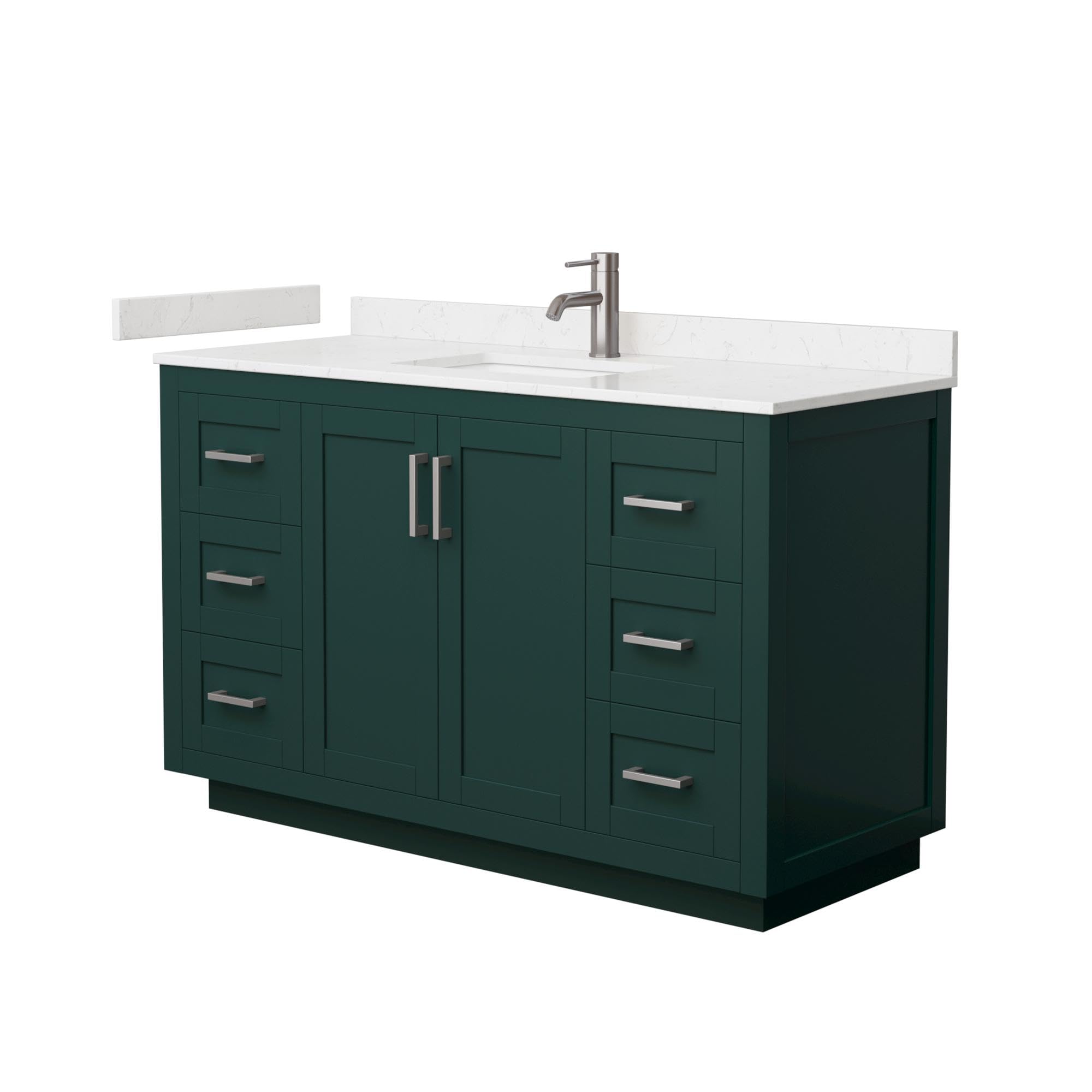 Wyndham Collection Miranda 54 Inch Single Bathroom Vanity with Light-Vein Carrara Marble Countertop & Undermount Sink - Green Finish, Brushed Nickel Trim | Modern Bathroom Decor for Home & Apartment