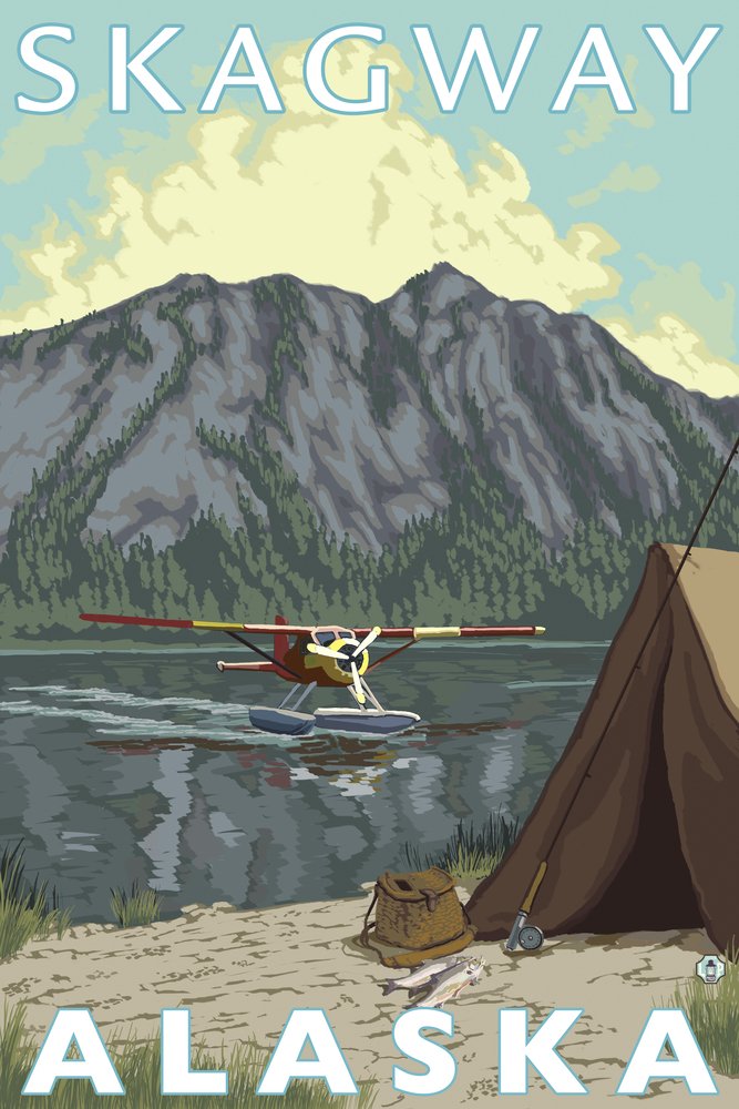 Bush Plane and Fishing in Skagway Alaska - 12x18 Gallery Quality Metal Wall Art, Aluminum Decor for Home, Office, or Cabin