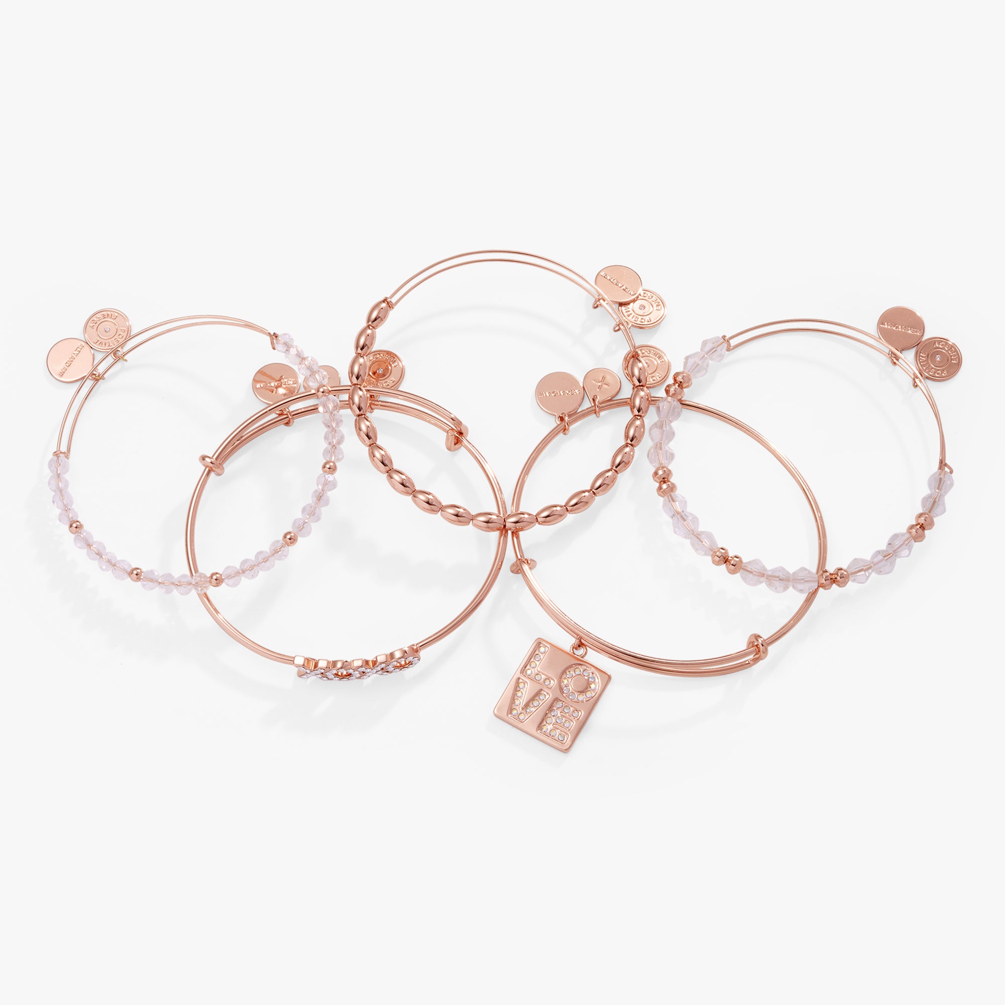 Better Than a Box of Chocolates 'LOVE' Charm Bangle Set of 5 - Romantic Gift for Valentine's Day, Anniversary & Special Occasions