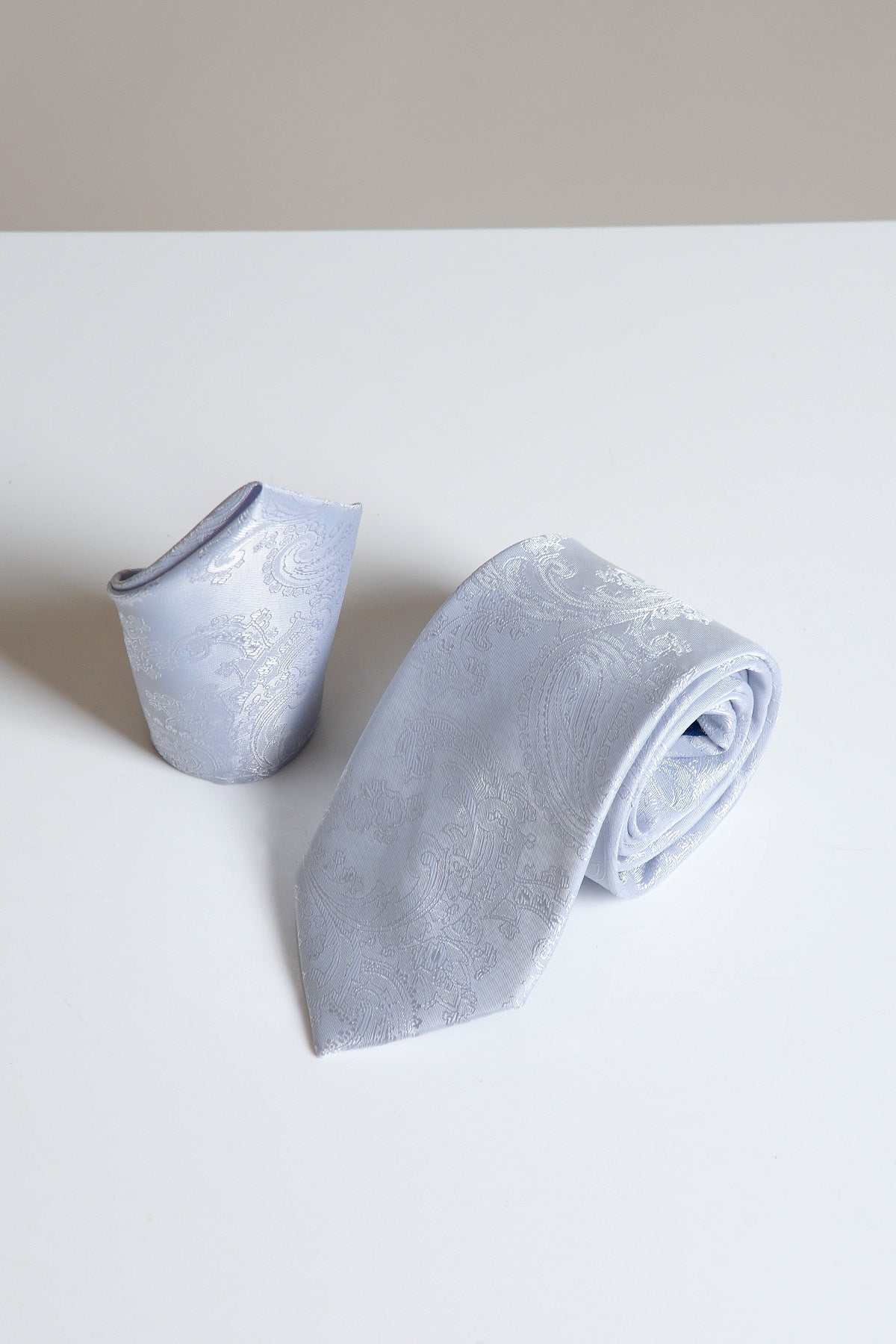 Stylish Silver Paisley Tie and Pocket Square Set for Men | Formal & Wedding Accessories | Perfect for Business Meetings, Prom & Special Occasions