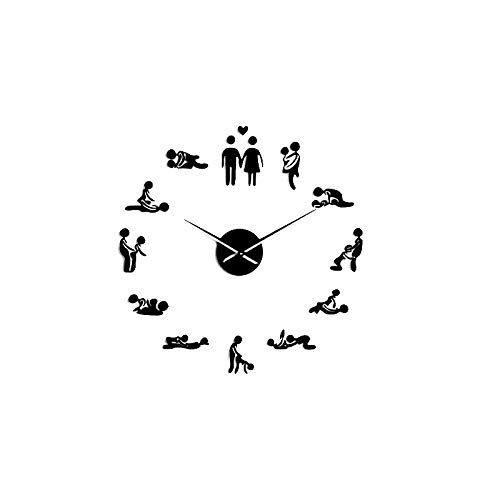 Large Frameless Wall Clock - Modern DIY Adult Room Decor, Sexy Love Position Art for Bedroom & Bachelorette Party Games (Black) | Perfect for Home, Office & Playful Gift Ideas