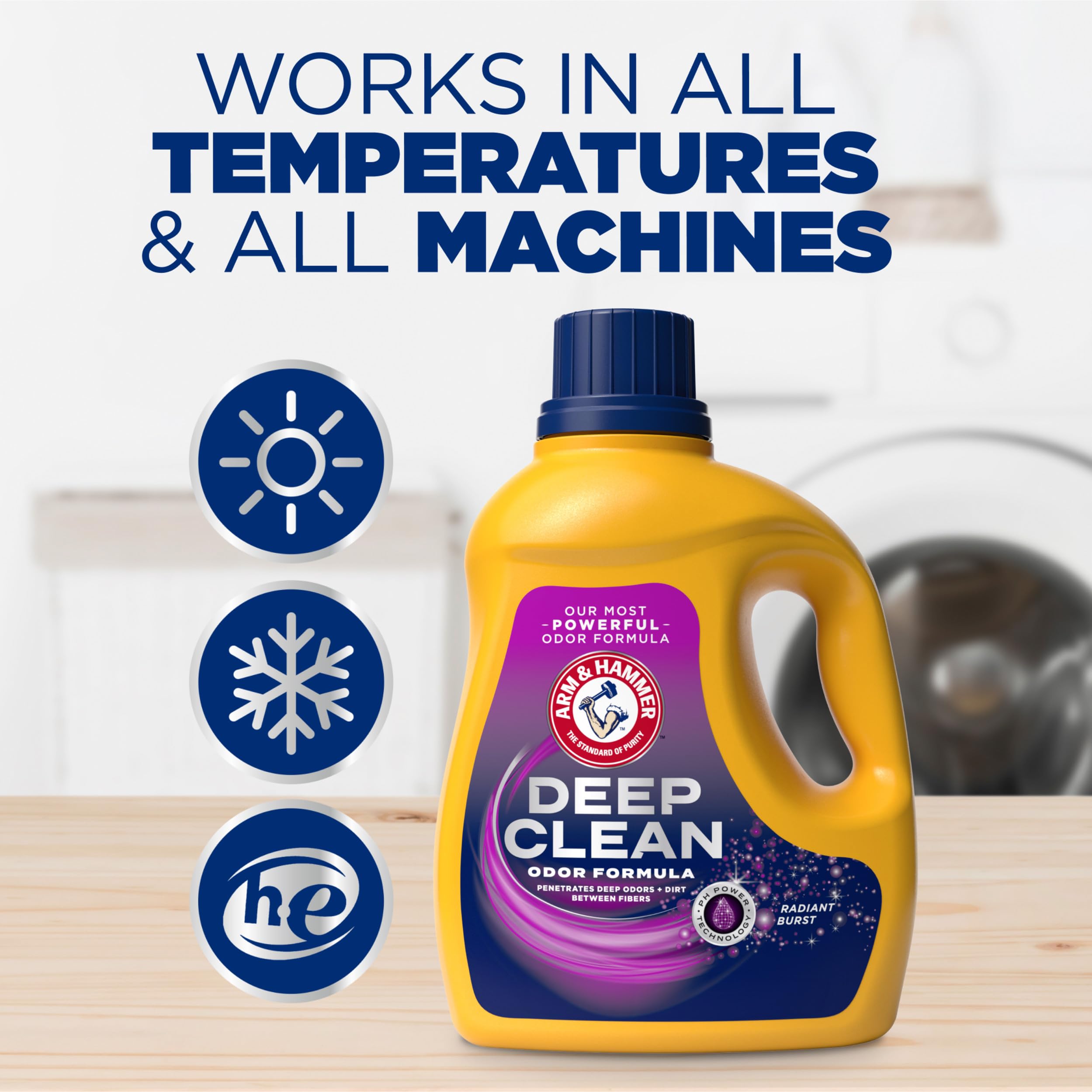 ARM & HAMMER Deep Clean Odor Eliminating Liquid Laundry Detergent, 102 fl oz (68 Loads) | Fresh Scent for Clothes, Towels & Bedding | Powerful Stain Removal for Family Laundry