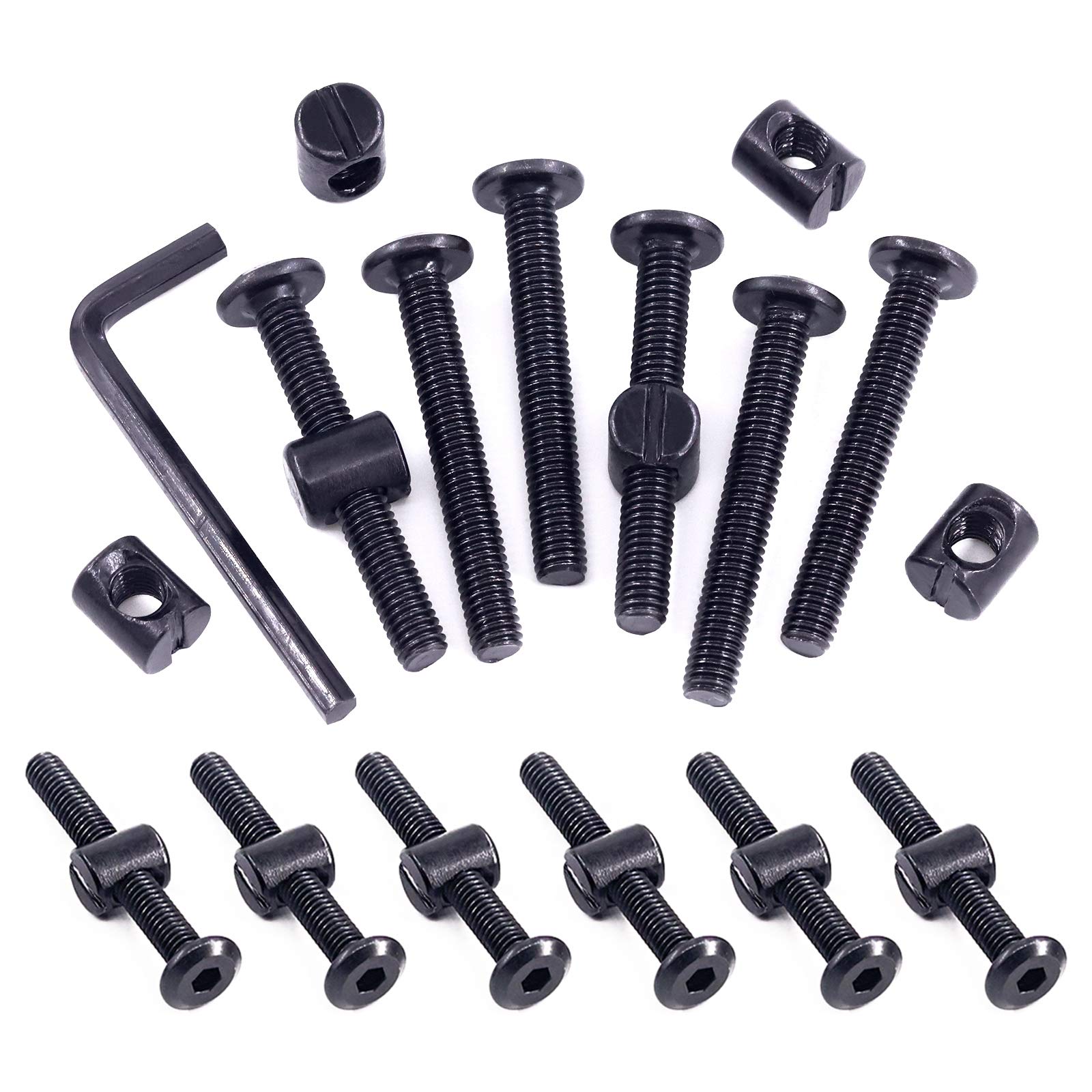 Swpeet 25Pcs M6x45mm Black Crib Screws with Allen Wrench for Baby Beds & Furniture