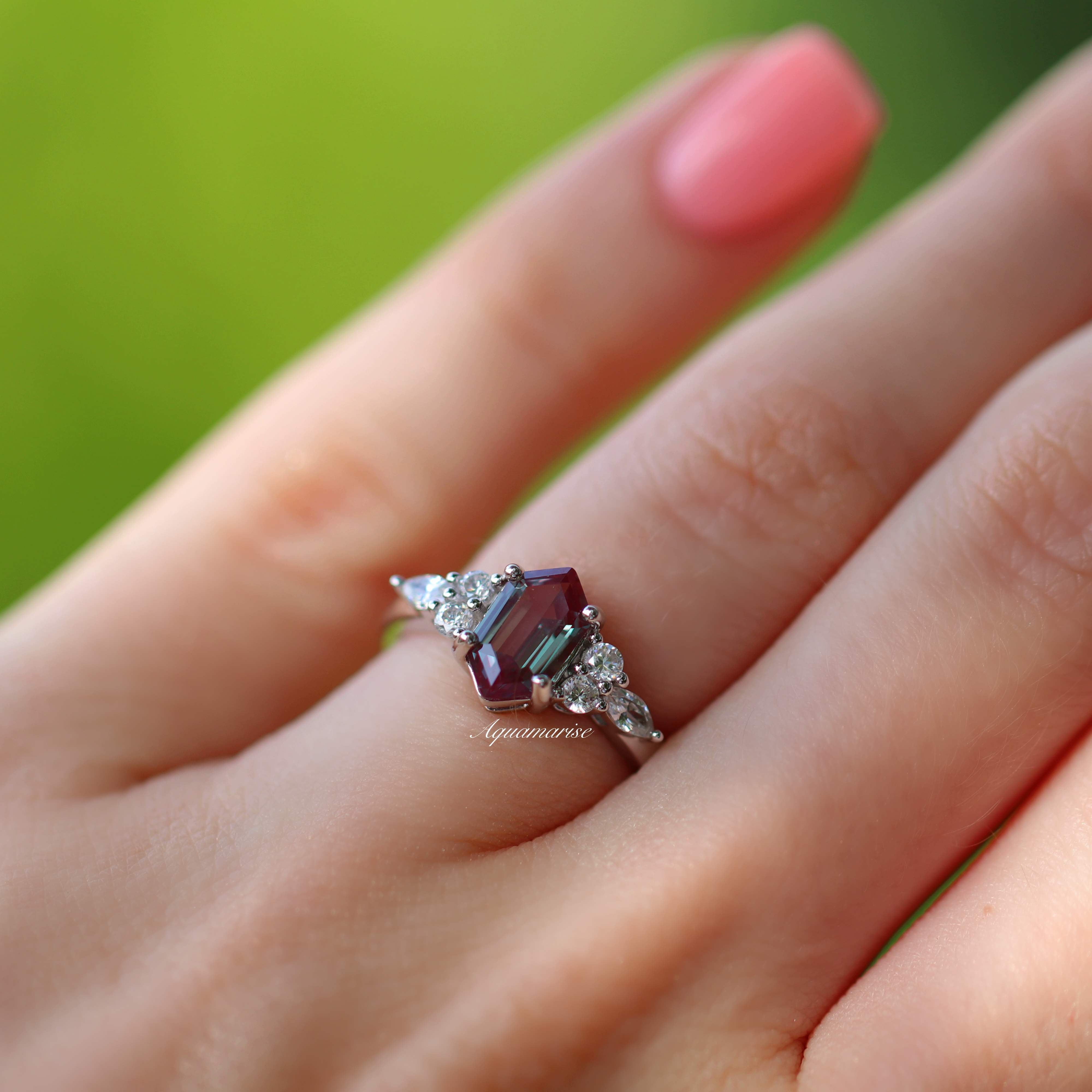Sonnet Hexagon Teal & Purple Alexandrite Ring - Sterling Silver Jewelry for Women | Elegant Gift for Anniversary, Birthday & Special Occasions