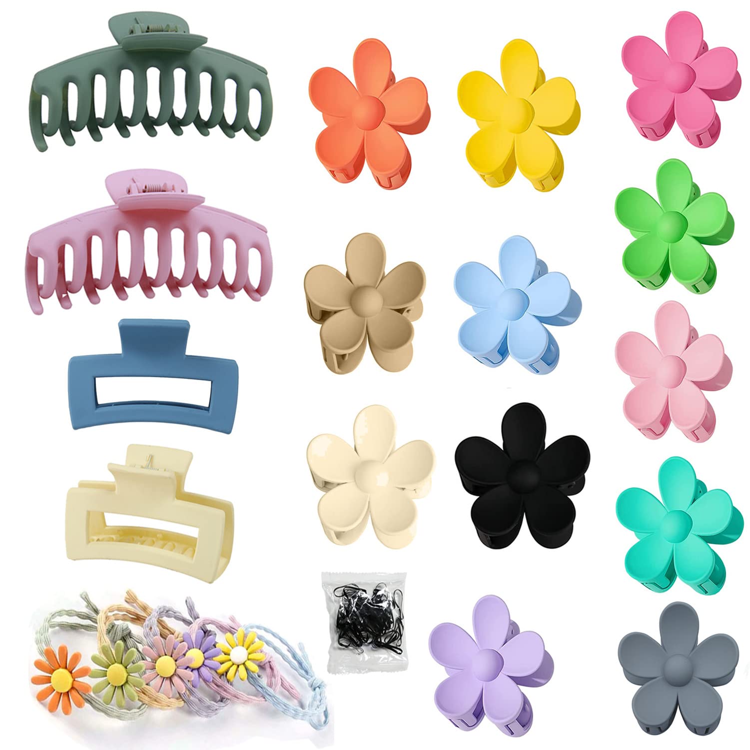 21-Piece Matte Flower Hair Claw Clips Set for Women - 16 Trendy Colors, Large Non-Slip Hair Clips for Thick Hair, Strong Hold Hair Accessories for Girls (Perfect for School, Work, Parties & Everyday Styling)