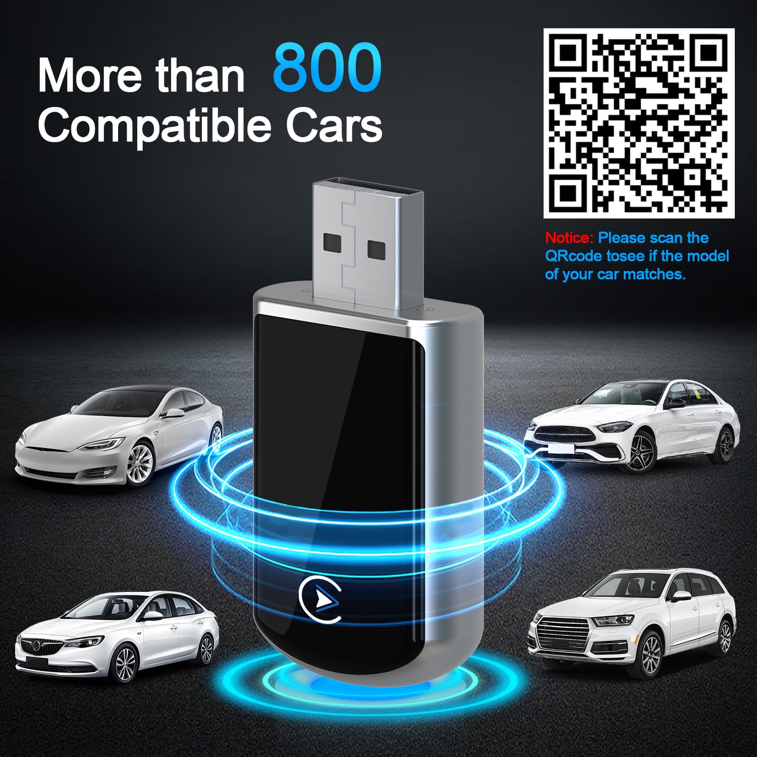 Wireless CarPlay Adapter for iPhone & Android - 2-in-1 USB A to C Plug & Play CarPlay Dongle for iOS 10+ & Android 11+ (2014+ Cars) - Enjoy Hands-Free Calls, Music & Navigation While Driving