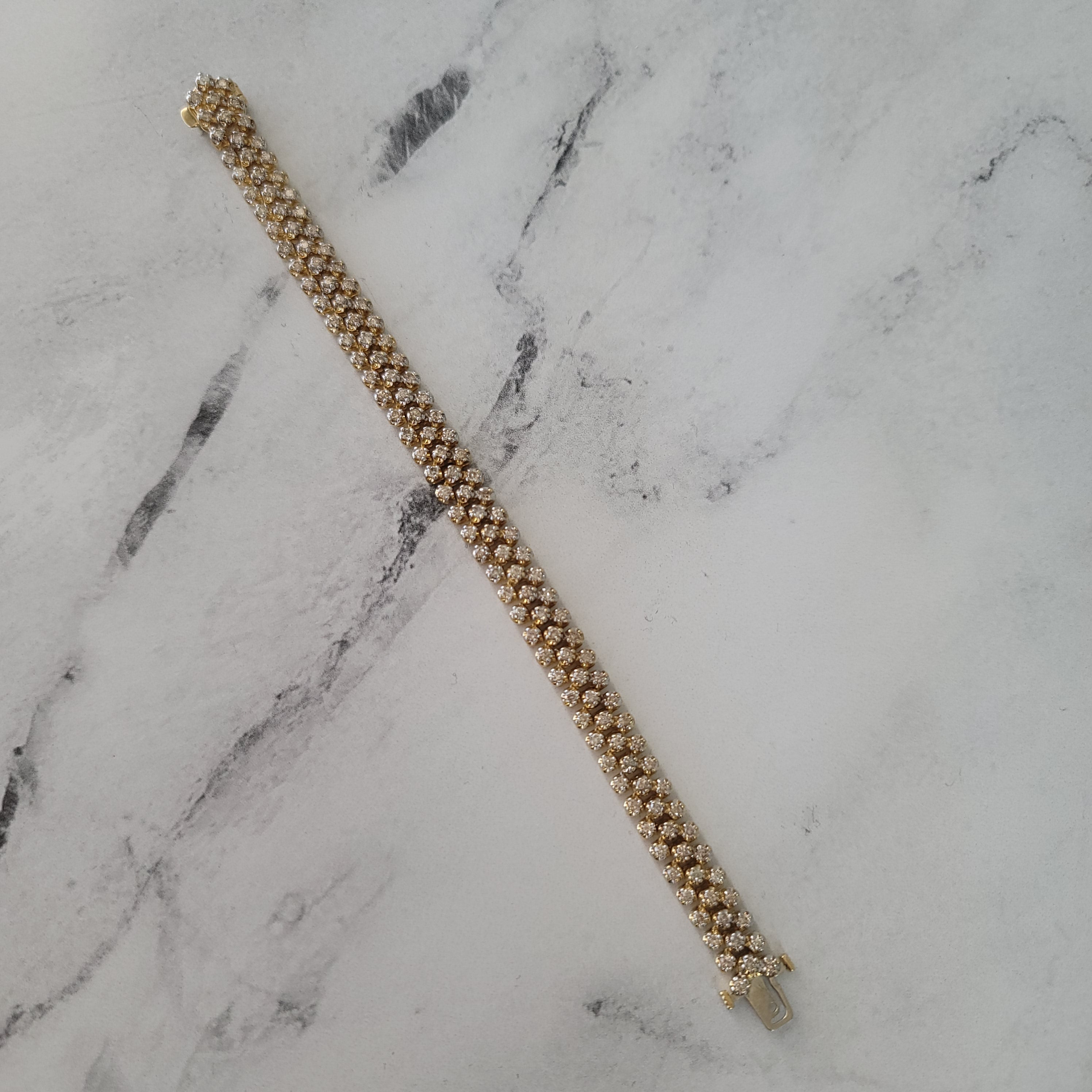 4 Carat 3-Row Diamond Cluster Tennis Bracelet in 14K Yellow Gold - Elegant Jewelry Gift for Women, Perfect for Weddings, Anniversaries & Special Occasions