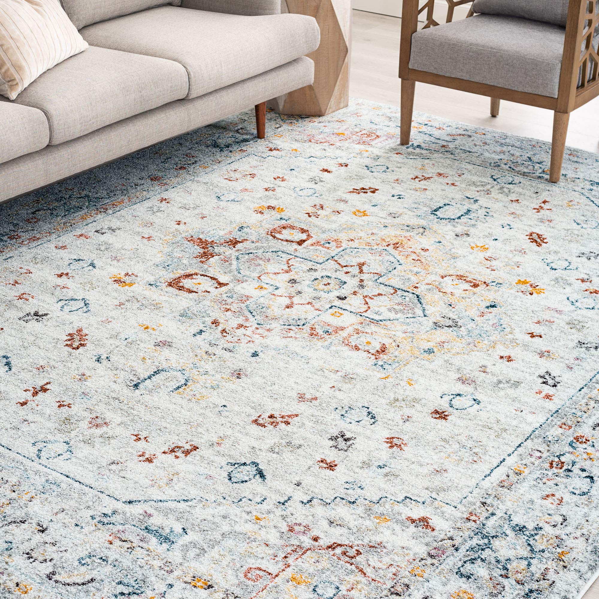 7x10 Traditional Large Area Rug for Living Room, Dining Room, Bedroom - Soft Cream Indoor Carpet for Home Decor, Entryway & Kitchen | 6'7