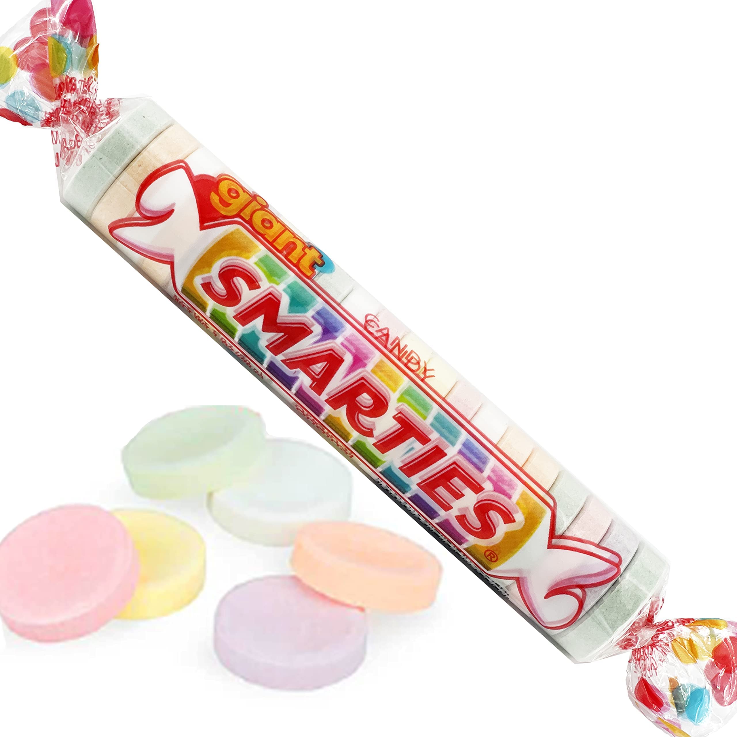 Fruidles Giant Smarties Hard Candy Roll - 18-Pack Assorted Flavors Individually Wrapped Bulk Candy for Parties, Halloween Treats & Office Snacks