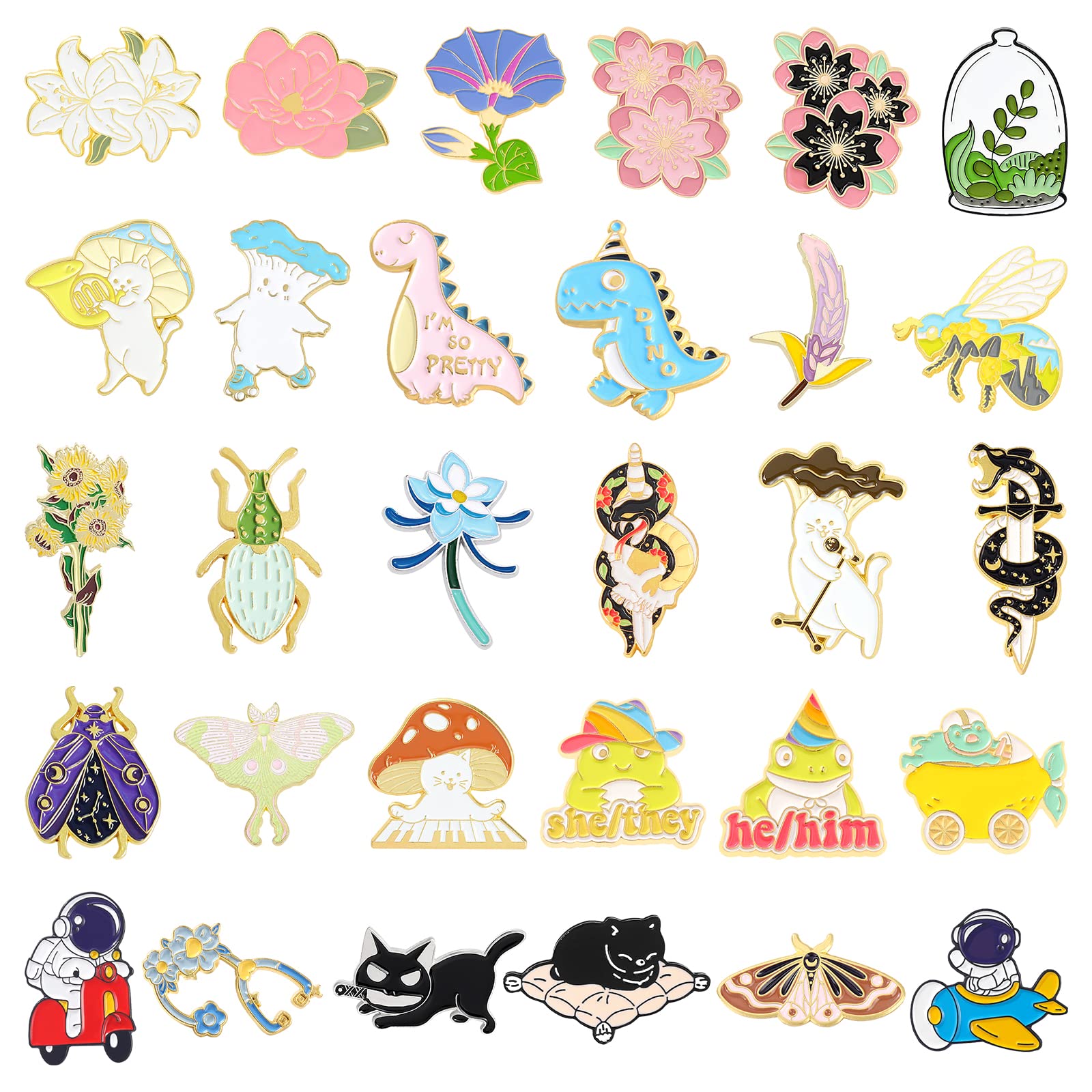 Cute Aesthetic Enamel Pins Bulk Set - Anime Lapel Badges & Brooches for Backpacks, Clothes, Jackets, Hats | Funny Pins for Women, Girls & Kids | Perfect for Gifts, DIY Crafts & Fashion Accessories