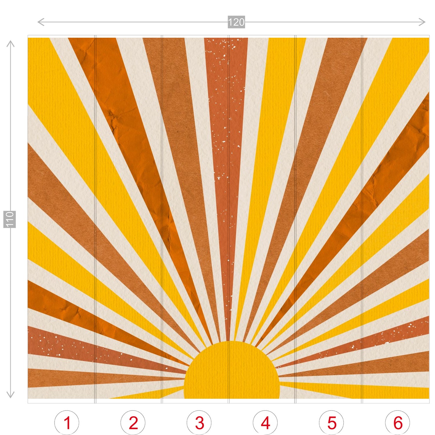 Retro Sunburst Wall Mural - Self-Adhesive Bohemian Wall Decor with Organic Inks (4 Size Options) - Perfect for Living Room, Bedroom & Nursery Decor