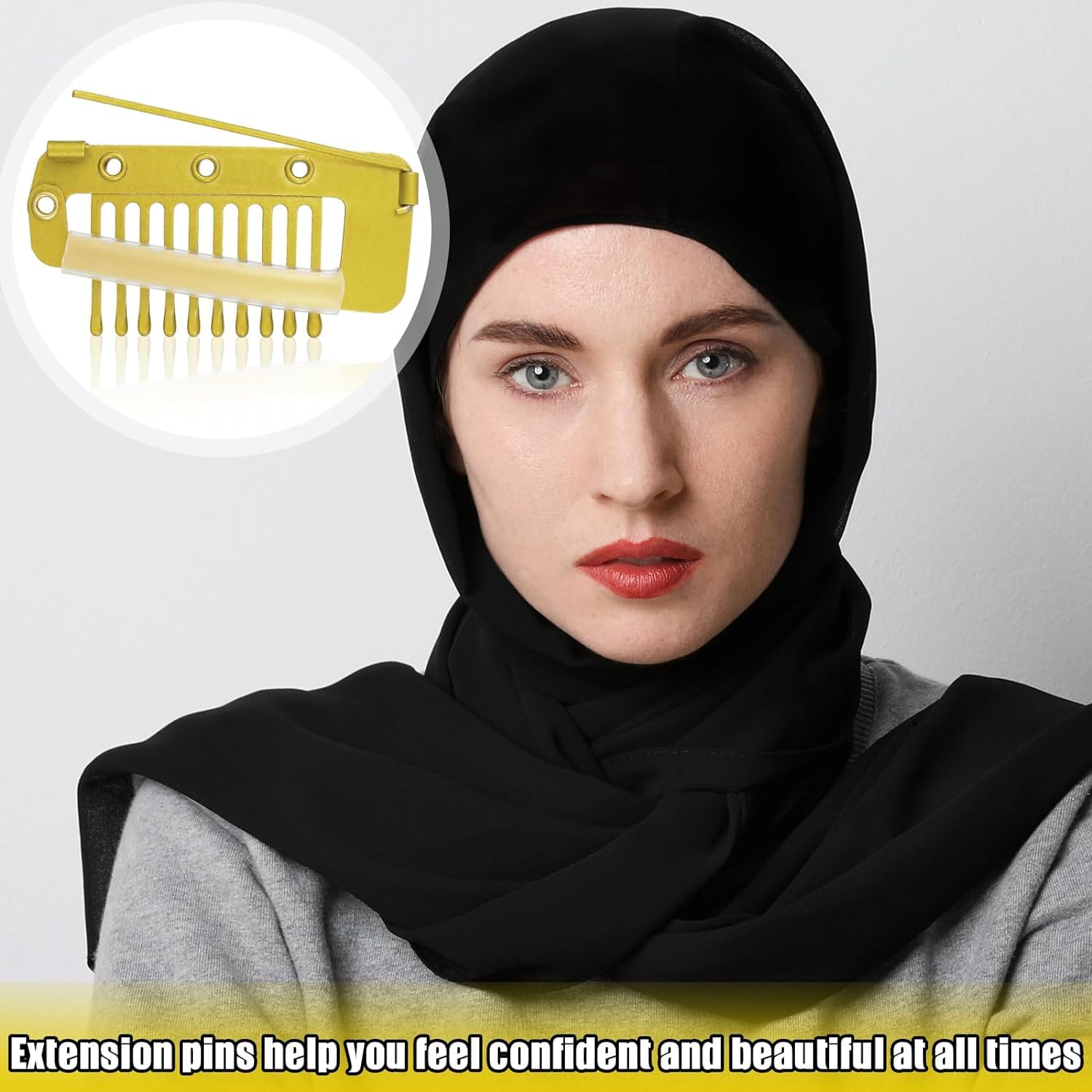 ADRONISH 4-Piece Strong Grip Wig Clips with Safety Pins - 10 Teeth Dupatta Hair Extension Clips for Women (Gold & Black) - Perfect for Securing Wigs, Dupattas, and Hair Extensions for Daily Wear or Special Occasions
