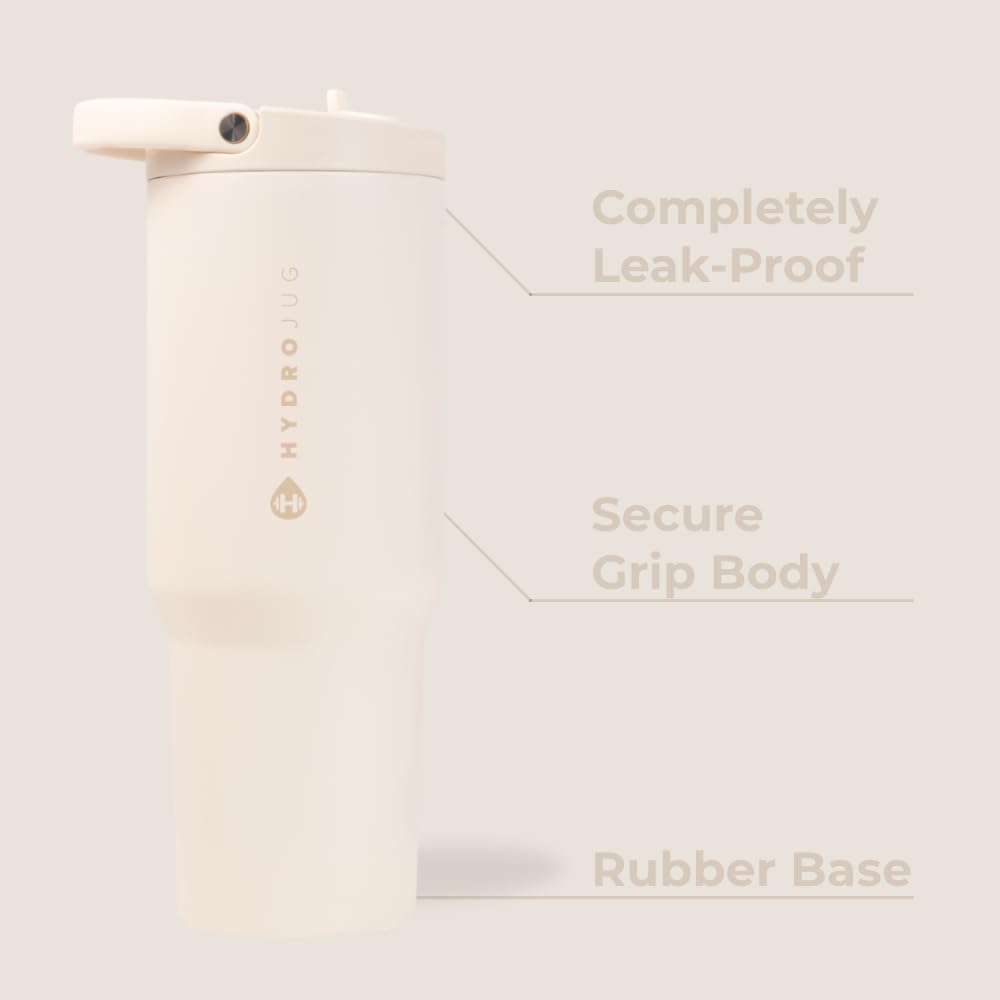HydroJug Sport - 32oz Stainless Steel Water Bottle with Straw, Vacuum Insulated & Leakproof Tumbler | Ergonomic Design, Reusable, Dishwasher Safe | Gym, Hiking, Workout & Outdoor Activities | Cream Color