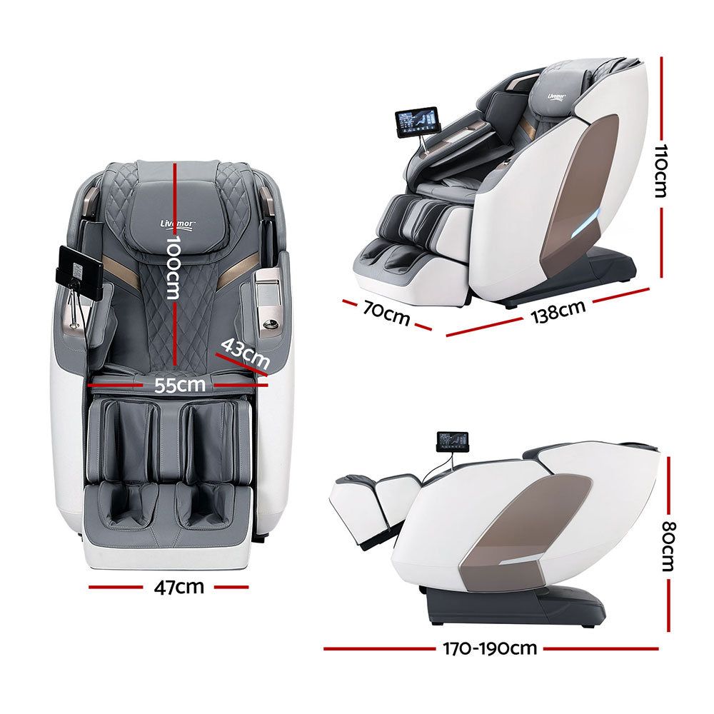 Livemor 4D Massage Chair with Double Core Mechanism - Full Body Electric Recliner with Zero Gravity, Heat Therapy & Air Compression - Perfect for Home, Office & Relaxation (Melisa White)