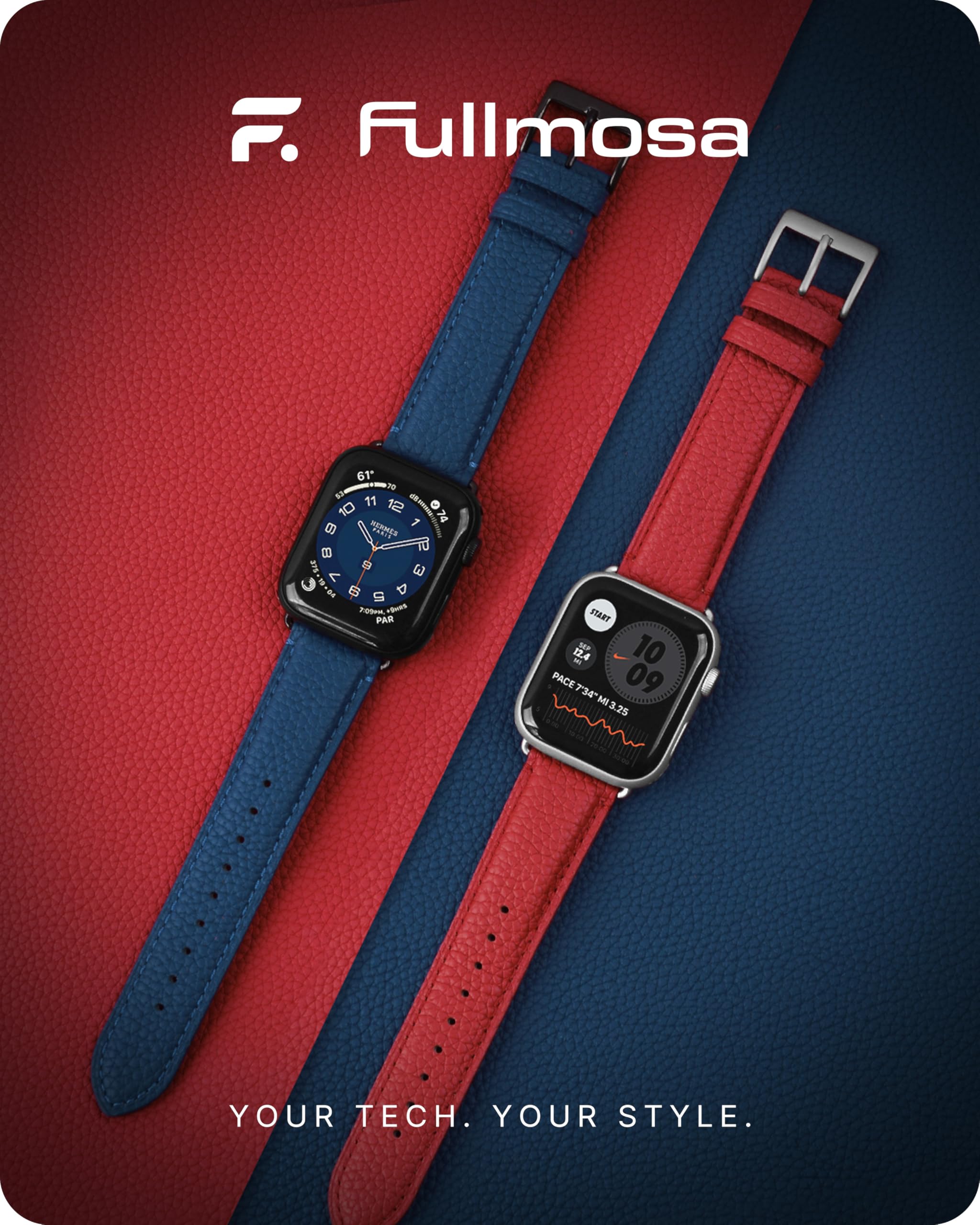 Fullmosa Genuine Leather Apple Watch Bands Compatible with Series 9/8/7/6/5/4/3/2/1/SE/Ultra 2 - 38mm 40mm 41mm 42mm 44mm 45mm 49mm - Stylish Dressy iWatch Strap with Protective Case for Women | Perfect for Work, Parties & Everyday Wear