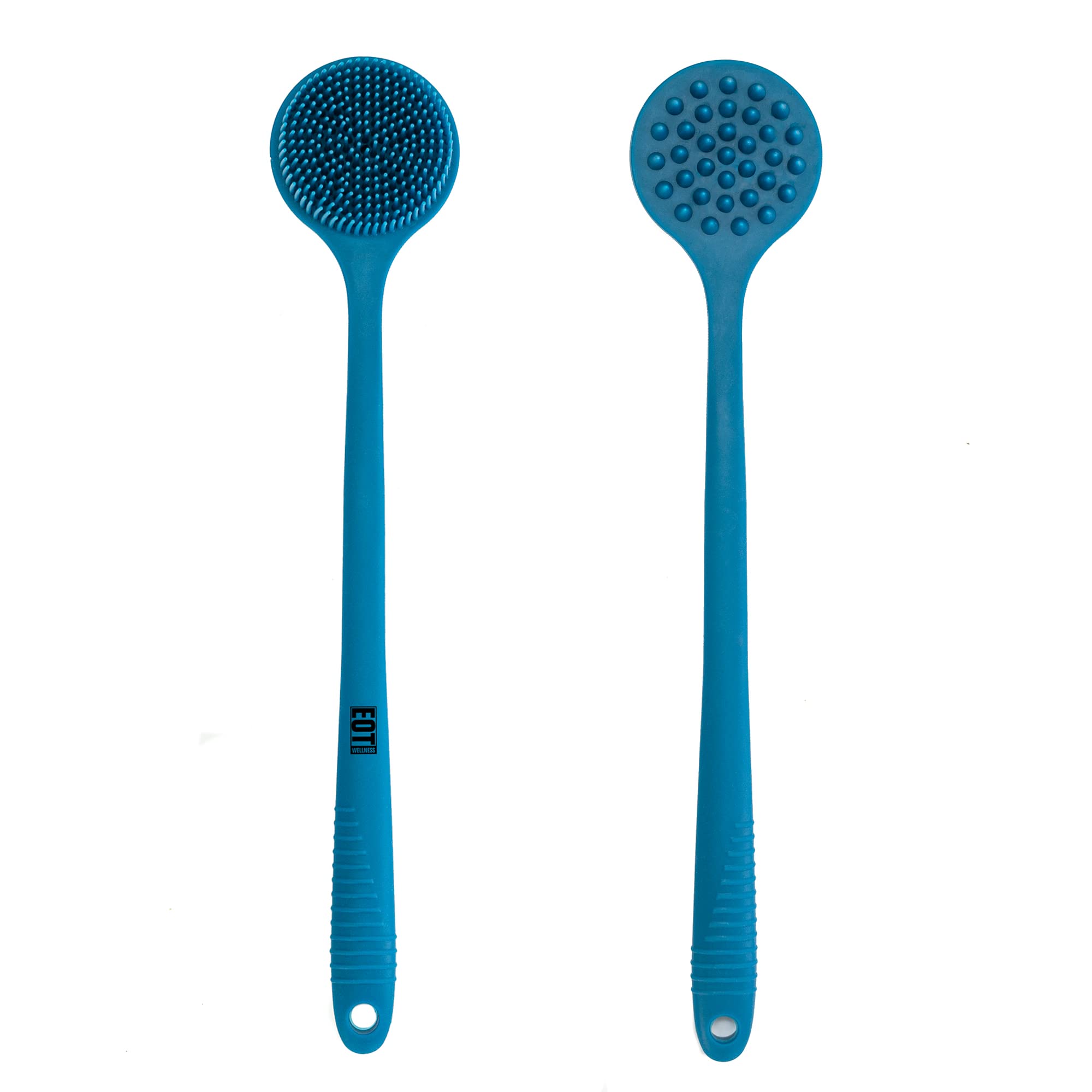 Flexible Long Handle Silicone Body Brush & Hair Scrubber - Exfoliating Back Brush for Shower, Scalp Massager & Hair Washer - Blue Sapphire - Perfect for Deep Cleansing, Relaxing Massage & Hard-to-Reach Areas
