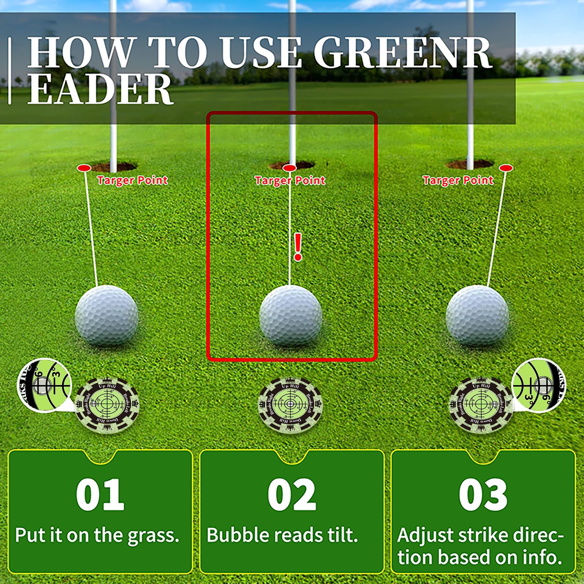 2-Pack Golf Green Reader with Magnetic Hat Clip - 1.8 Inch High Precision Bubble Level Golf Ball Markers - Perfect Putting Aid & Golf Gifts for Men - Ideal for Practice, Tournaments & On-Course Alignment
