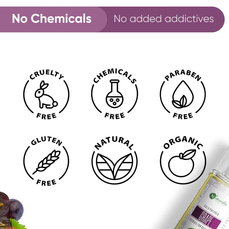 Naturalis Cold Pressed Grapeseed Oil 200ml - 100% Pure Carrier Oil for Hair Growth, Skin Tightening & Acne Treatment | Perfect for Face Massage, DIY Beauty & Aromatherapy