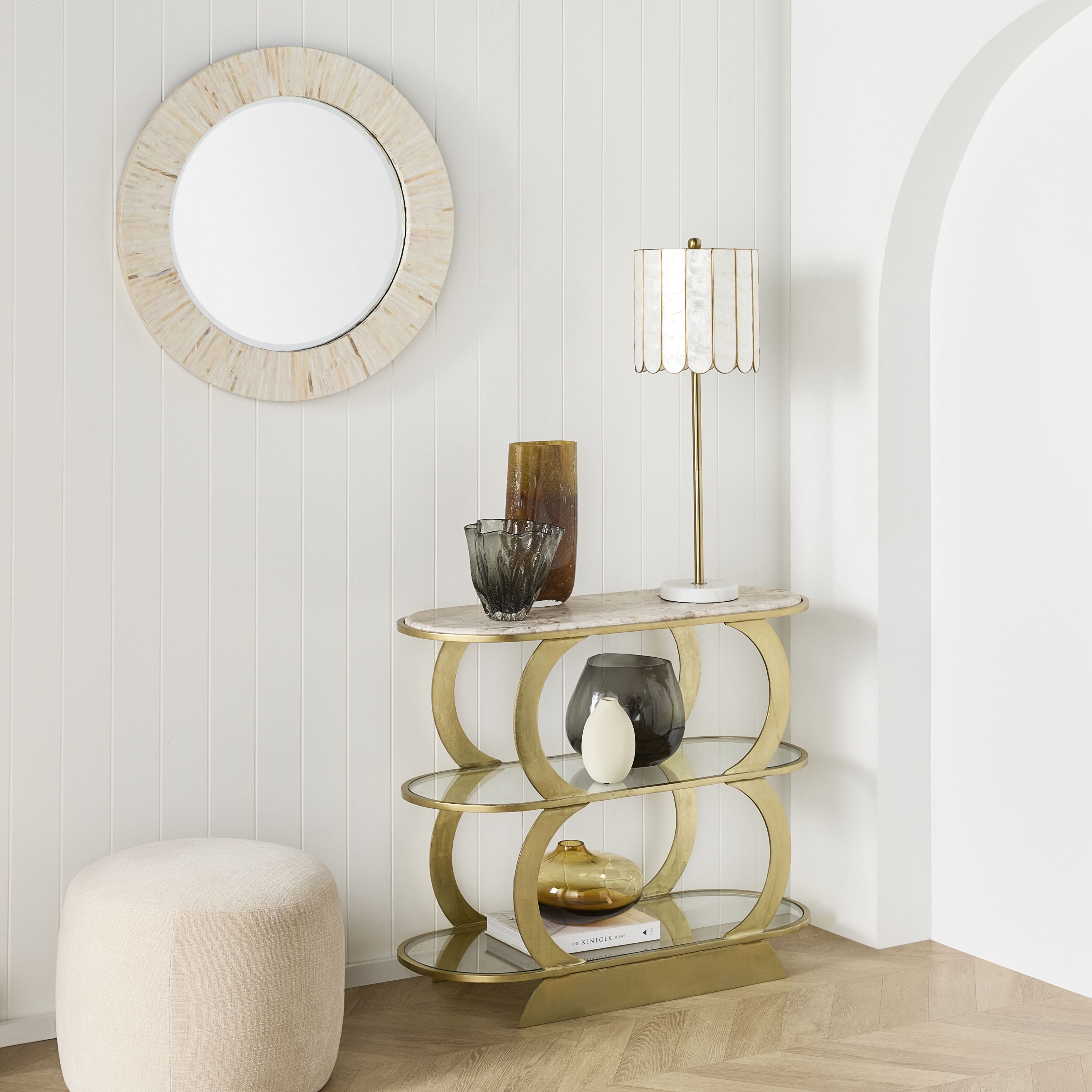 Armana Glass Console Table - Modern Tempered Glass TV Stand with Metal Frame for Living Room, Bedroom & Office - Stylish & Durable Home Furniture for Entertainment Centers