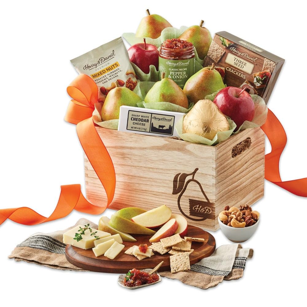Premium Harry & David Signature Pear, Nut & Cheese Gift Basket - Luxury Deluxe Cheese & Pear Gift Set for Holidays, Corporate Gifts & Special Occasions | Elegant Gourmet Food Basket with Fine Cheese, Fresh Pears & Assorted Nuts