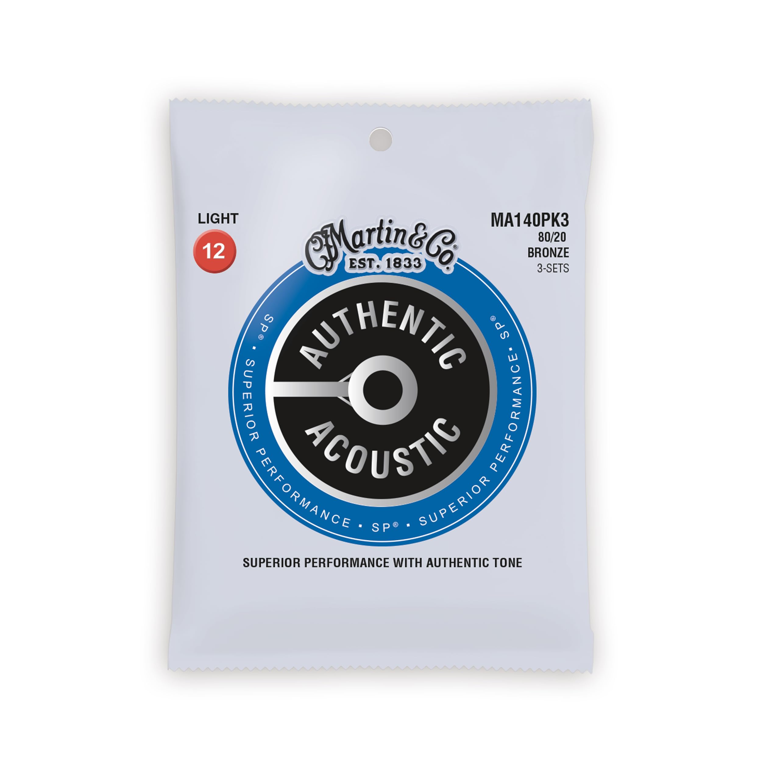 Martin Authentic Acoustic Guitar Strings - Light 12-54 Gauge, 80/20 Bronze Wound - 3 Pack Set for Superior Tone & Playability | Perfect for Folk, Country & Fingerstyle Playing