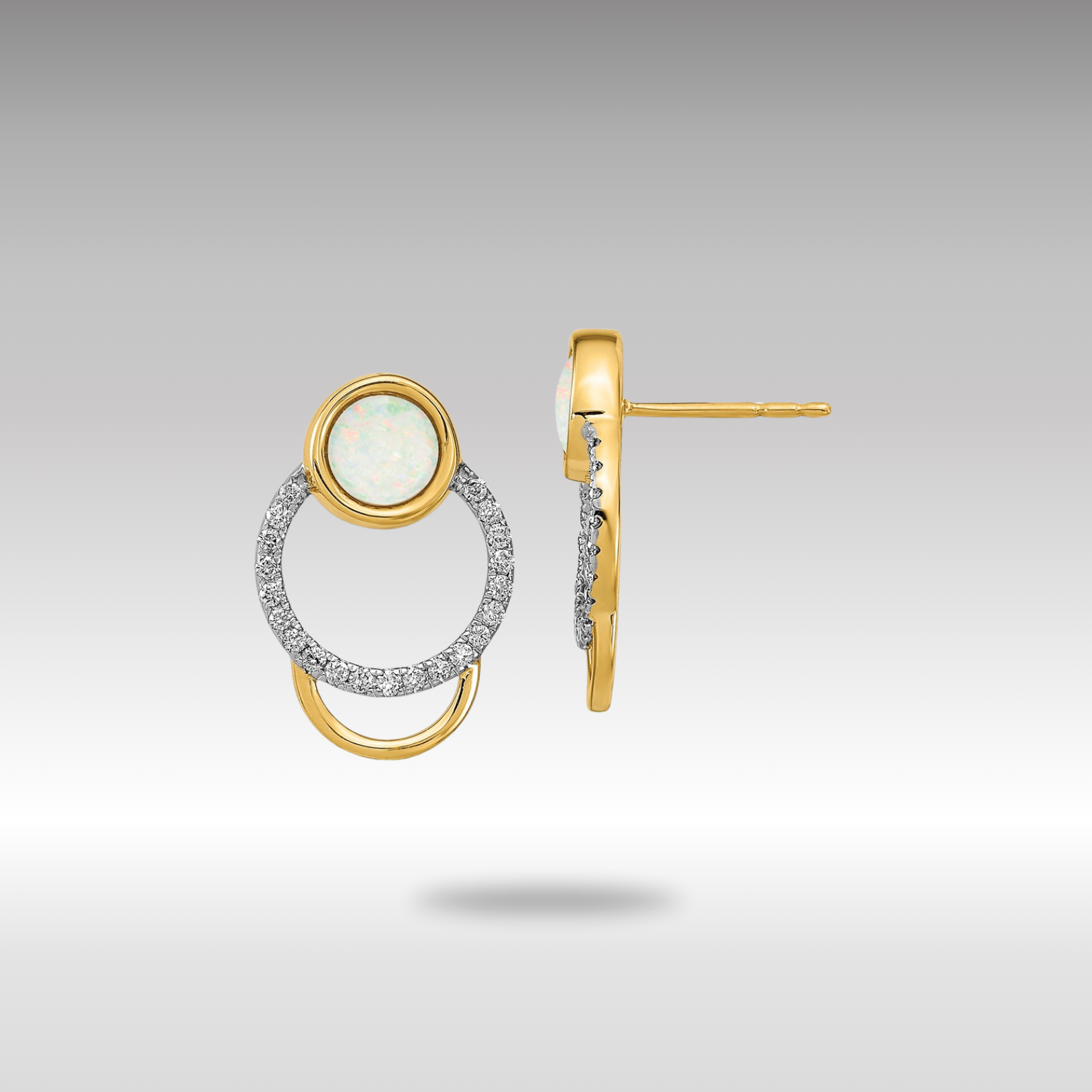 14K Gold Polished Diamond & Opal Circle Post Earrings for Women - Model EM6908 OP 020 YA - Elegant Gift for Anniversary, Birthday & Special Occasions