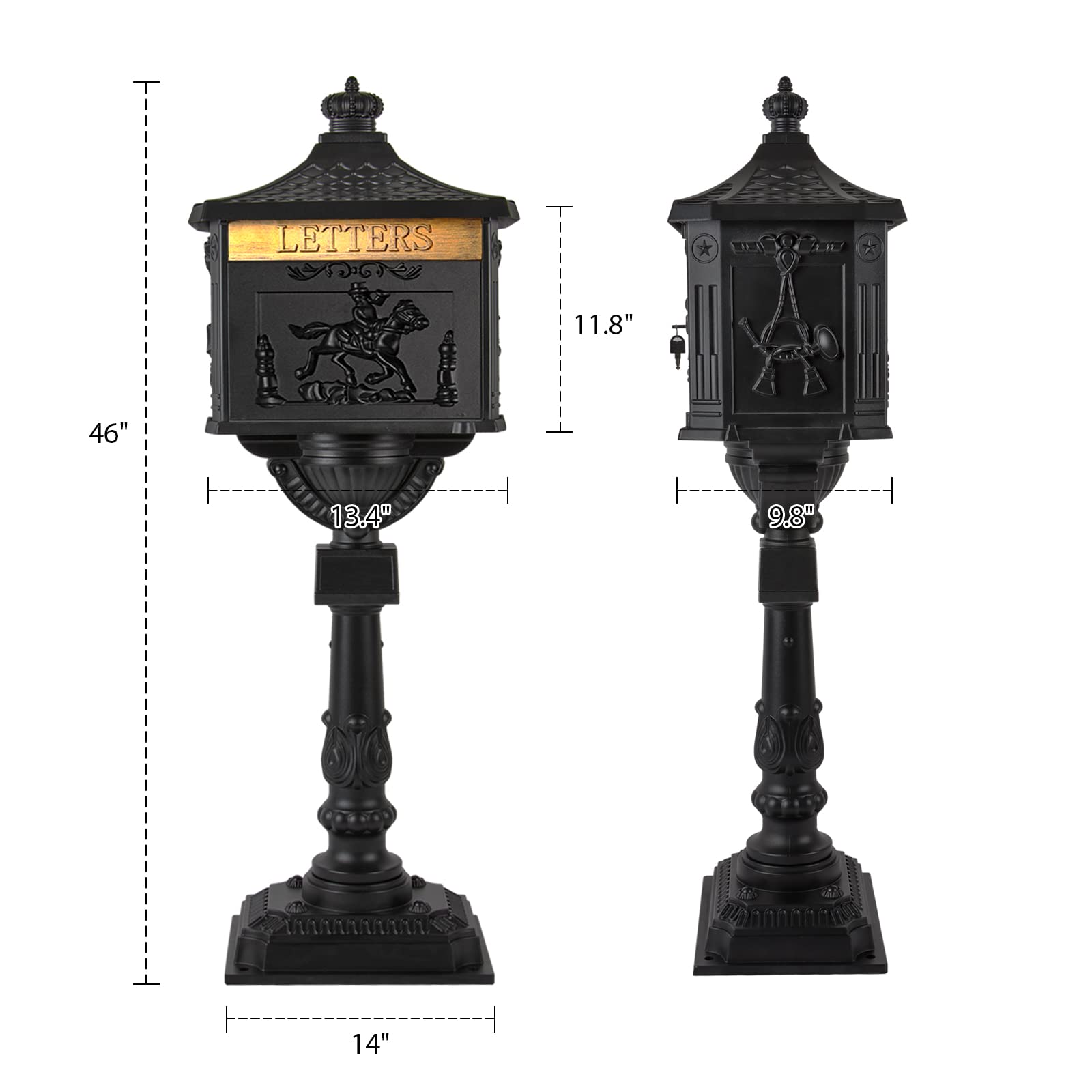 Polar Aurora Heavy Duty Cast Aluminum Mailbox - Black Secure Postal Box for Home & Business | Weatherproof & Durable Outdoor Mail Solution