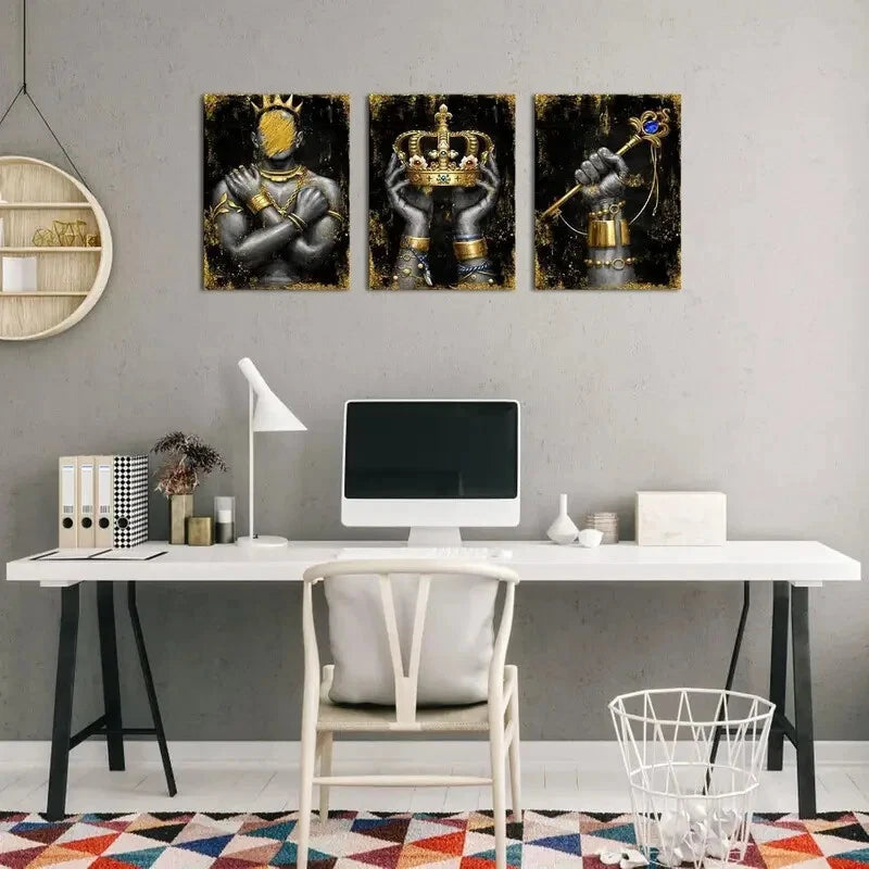 3-Piece Golden African American Men Metal Wall Art - Ready to Hang Black History Decor for Living Room, Office & Man Cave