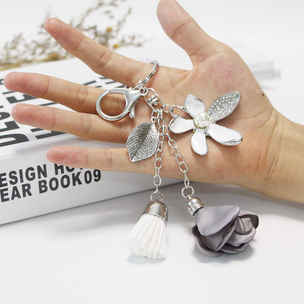 Sparkling Rhinestone Flower Keychain with Tassel - Elegant Leaf Key Ring for Women, Perfect for Wallets, Bags & Purse Charms - Great Gift for Birthdays, Parties & Everyday Accessories