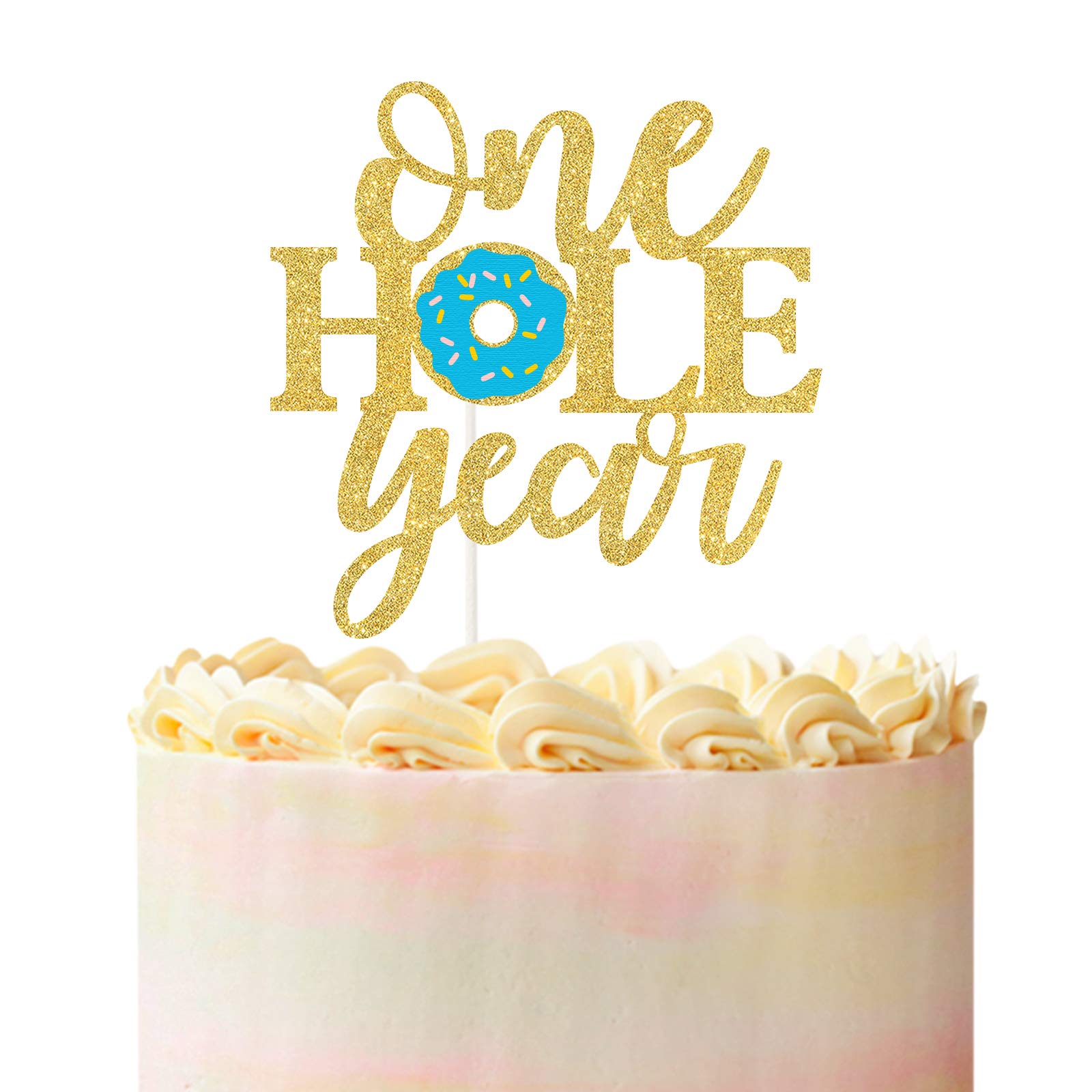 One Hole Donut Cake Topper - First Birthday & Grow Up Cake Decorations - Happy 1st Birthday Party Supplies - Donut Smash Photo Prop for Baby Shower & Milestone Celebrations