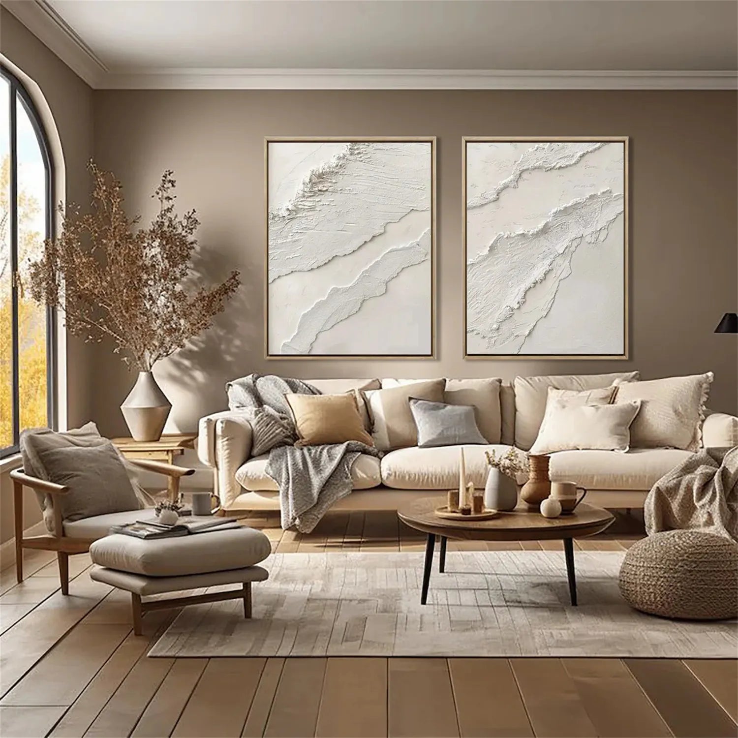 Minimalist Textured Plaster Art Paintings - Set of 2 Modern Abstract Wall Decor (#MM277) | Perfect for Living Room, Bedroom & Office Decor
