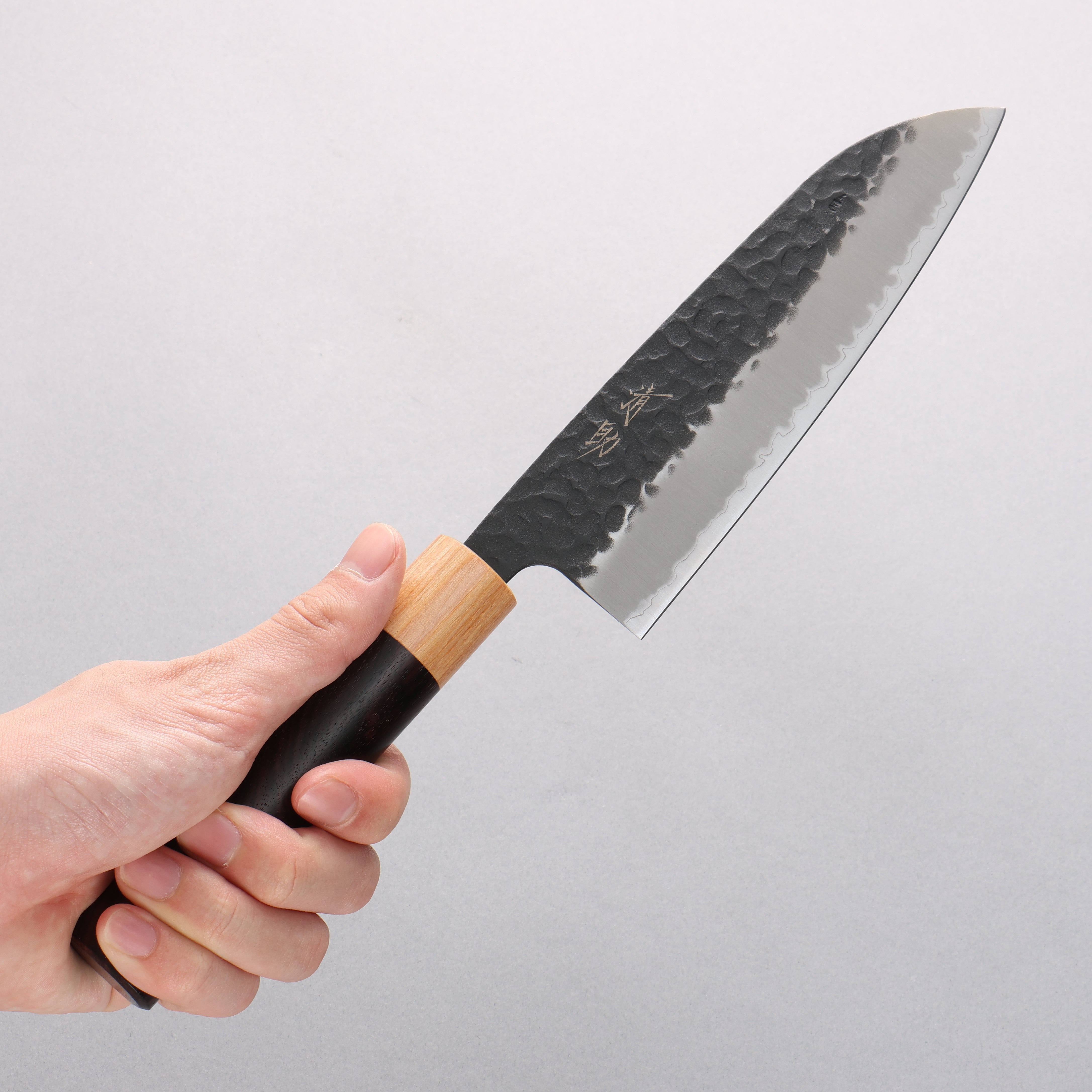 Premium Seisuke Shitan Blue Super Hammered Kurouchi Santoku Knife 170mm - Japanese Chef Knife with Ergonomic Shitan Handle for Slicing, Dicing & Mincing - Perfect for Home Cooks & Professional Chefs