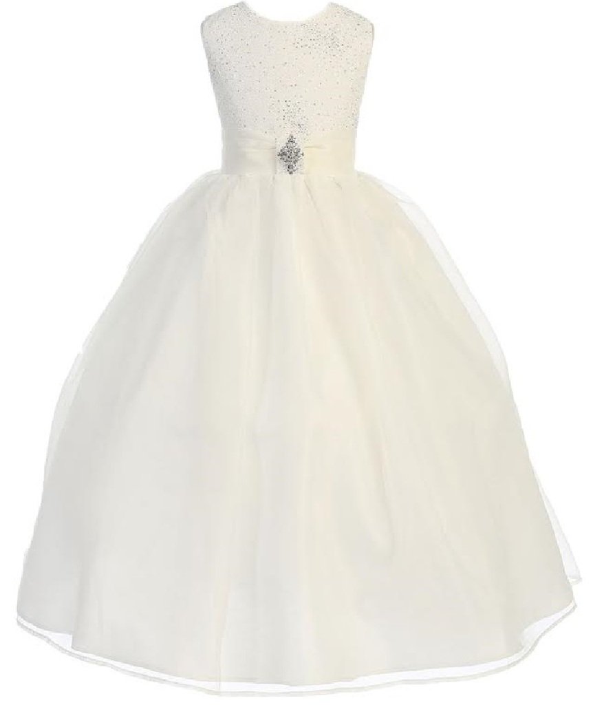 Sparkling Communion Dresses for Little Girls - Elegant Full-Length Mesh Skirt with Glitter Top | Perfect for First Communion, Baptism, and Special Occasions