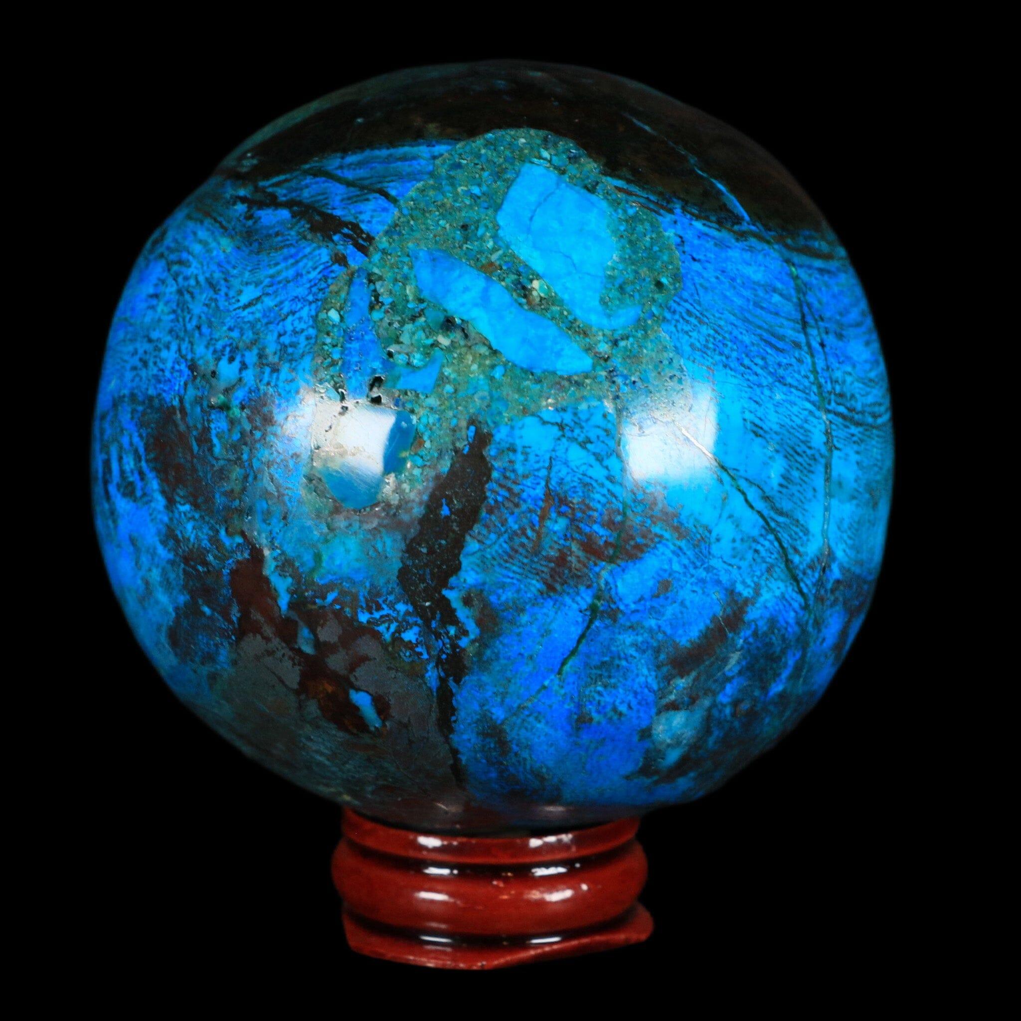 XL 72MM Chrysocolla Polished Sphere - Teal & Blue Gemstone from Peru with Free Display Stand | Healing Crystal for Meditation, Home Decor & Energy Work