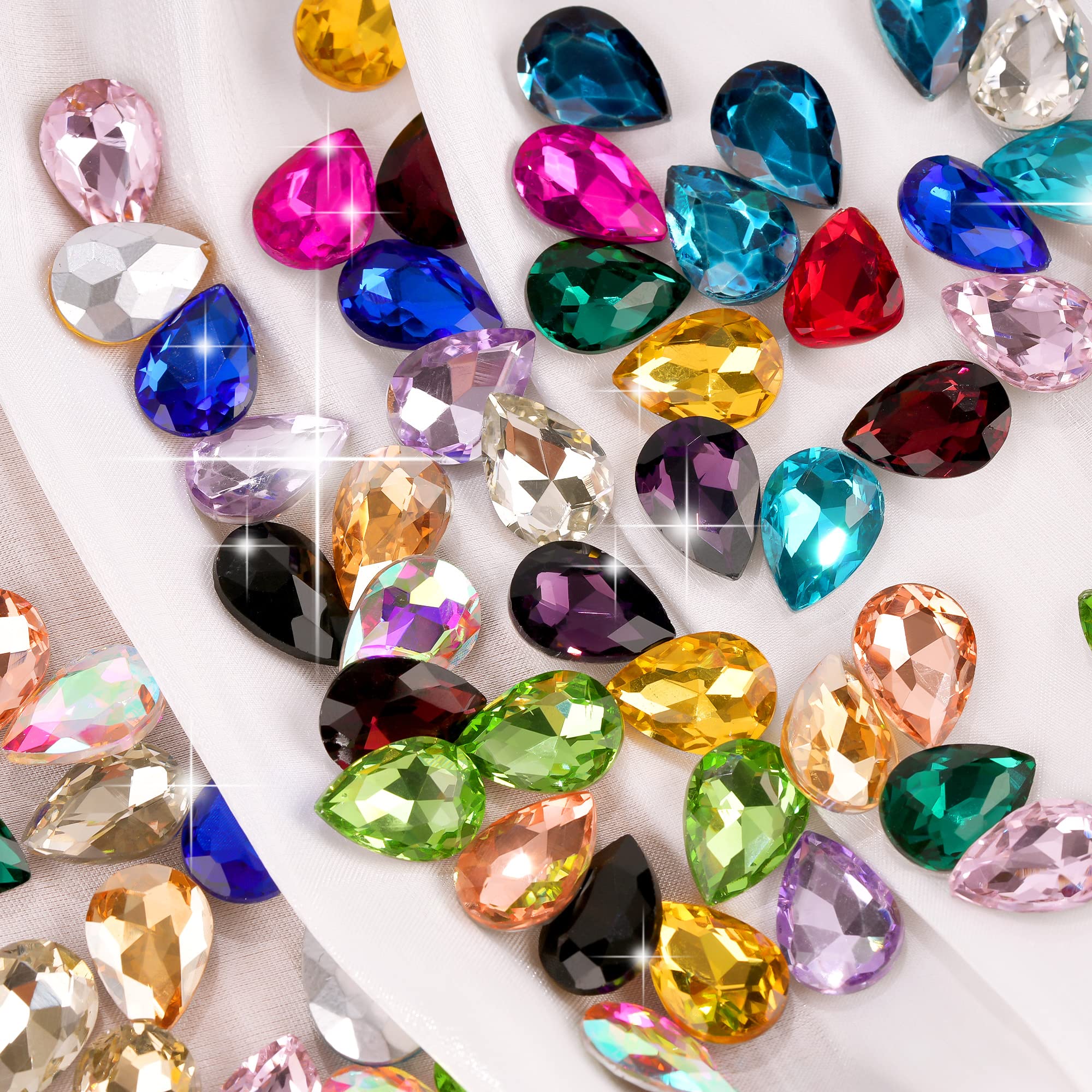 50Pcs DIY Teardrop Crystal AB Resin Rhinestones - Faceted Glass Pointback Beads for Jewelry Making, Crafting, Scrapbooking & Nail Art - Perfect for Earrings, Necklaces, Bracelets & Home Decor