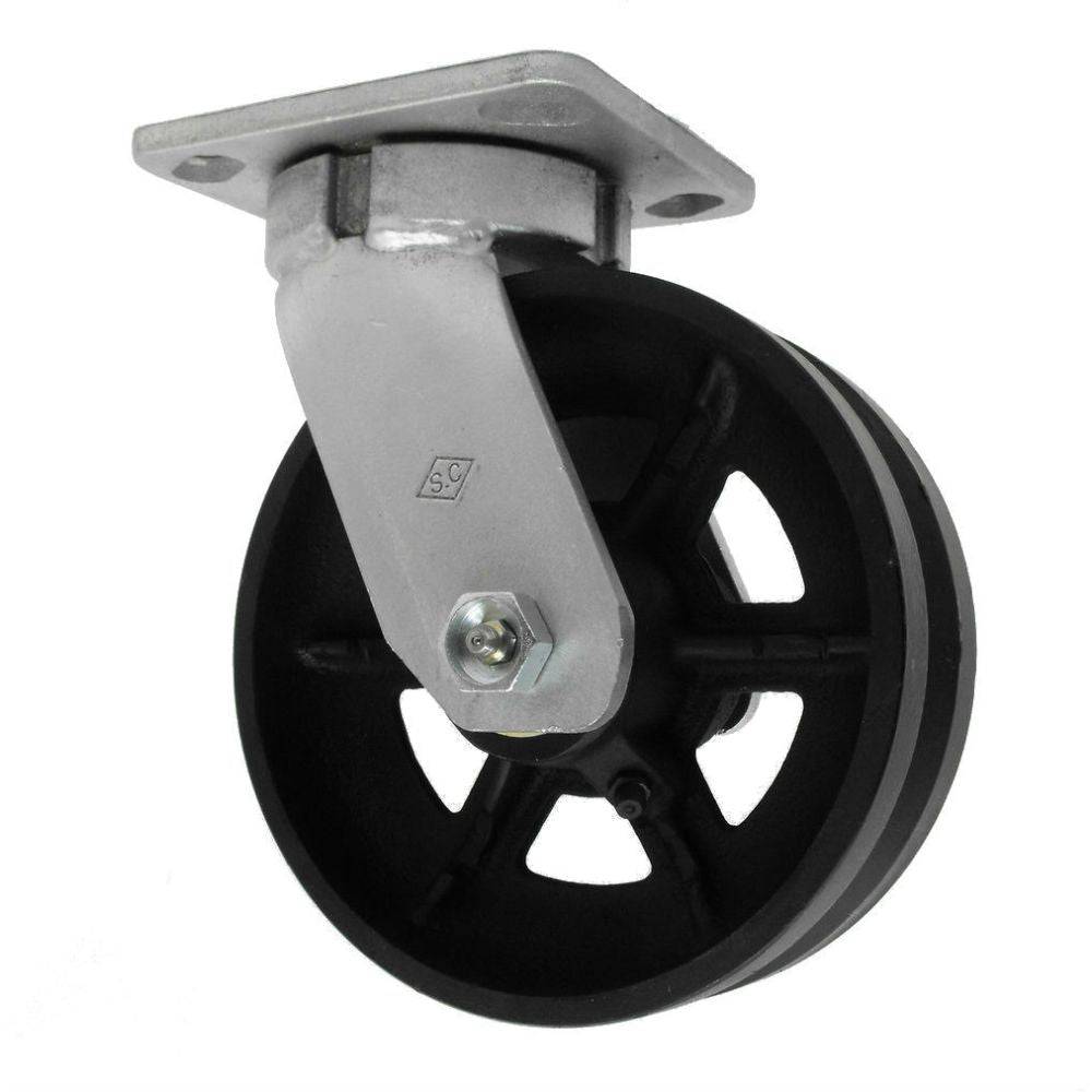 6 x 2 Inch V-Groove Heavy Duty Kingpinless Swivel Casters - 1000 lb Capacity - Industrial Wheels for Warehouse Equipment, Workbenches, and Material Handling Carts