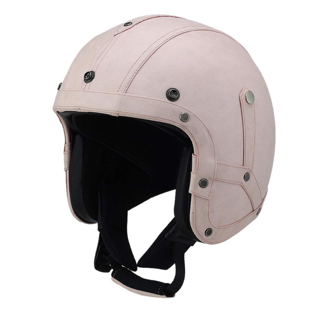 Vintage Leather Motorcycle Goggles & Half Helmet - Pink Medium for Cruiser & Scooter Riders
