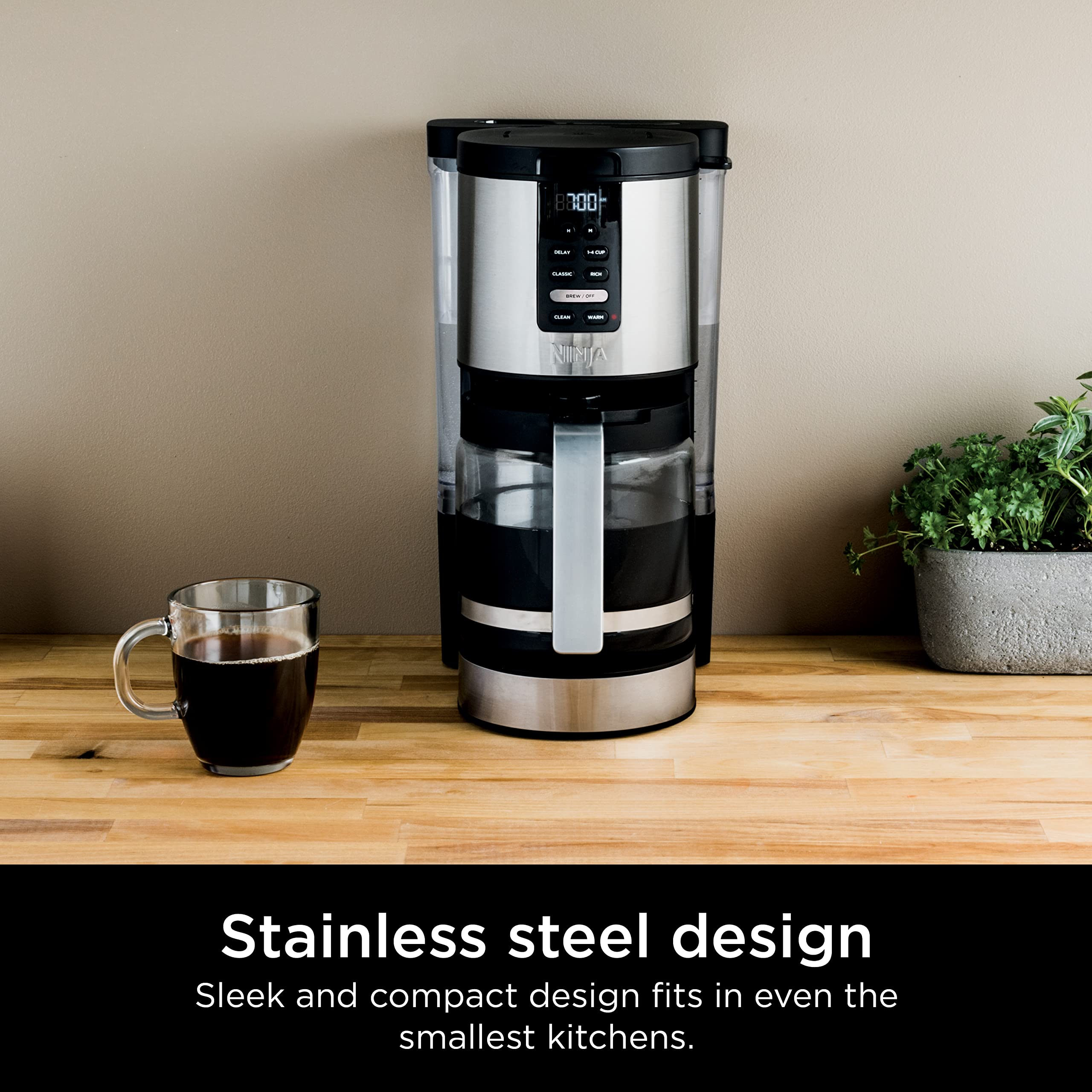 Ninja DCM200C Programmable XL 14-Cup Coffee Maker with Permanent Filter - Stainless Steel Silver - 14-Cup Glass Carafe - Perfect for Home, Office & Large Gatherings