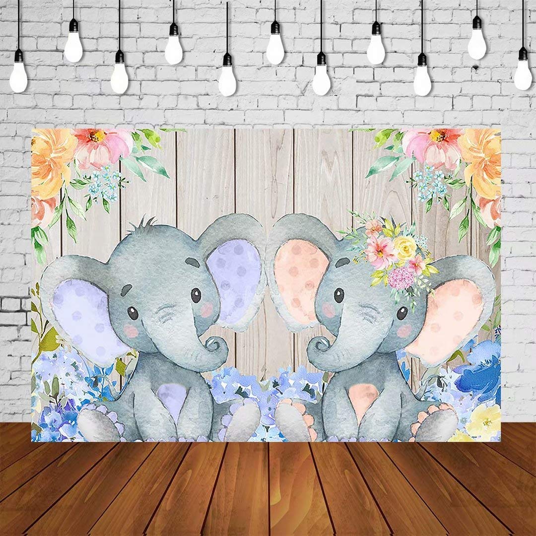 6x5ft Elephant Twins Baby Shower Backdrop - Vinyl Photography Background for Boy & Girl Parties, Dessert Table Decor, Photo Booth Props | Perfect for Birthday Celebrations, Gender Reveals & Nursery Decor