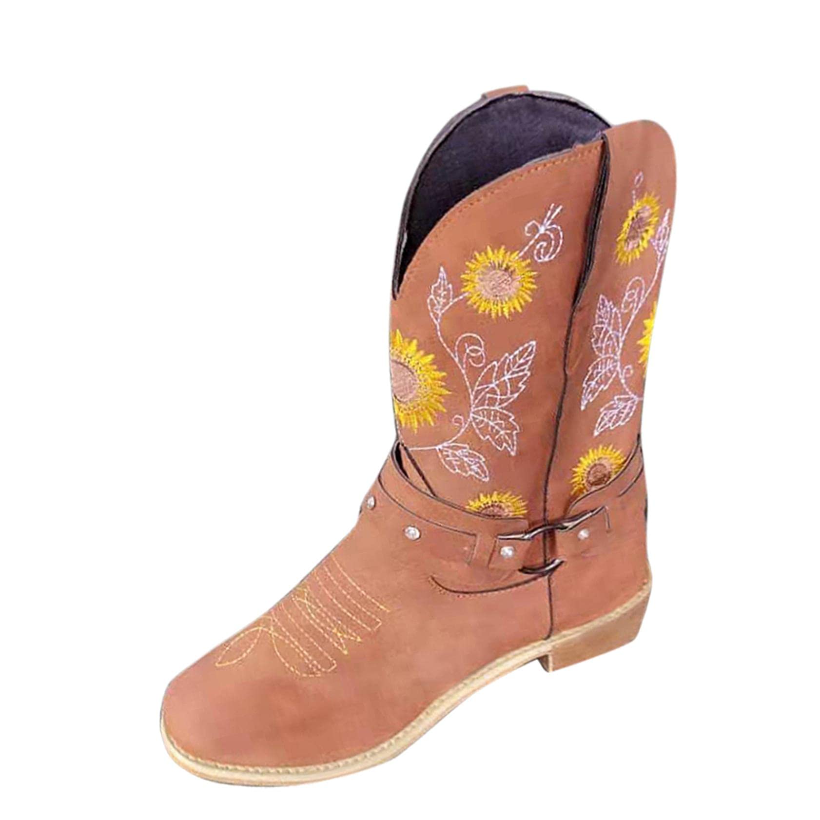Women's Embroidered Ethnic Style Rhinestone Ankle Boots - Fashion Square Heel Booties with Belt Buckle for Casual Wear & Boho Outfits