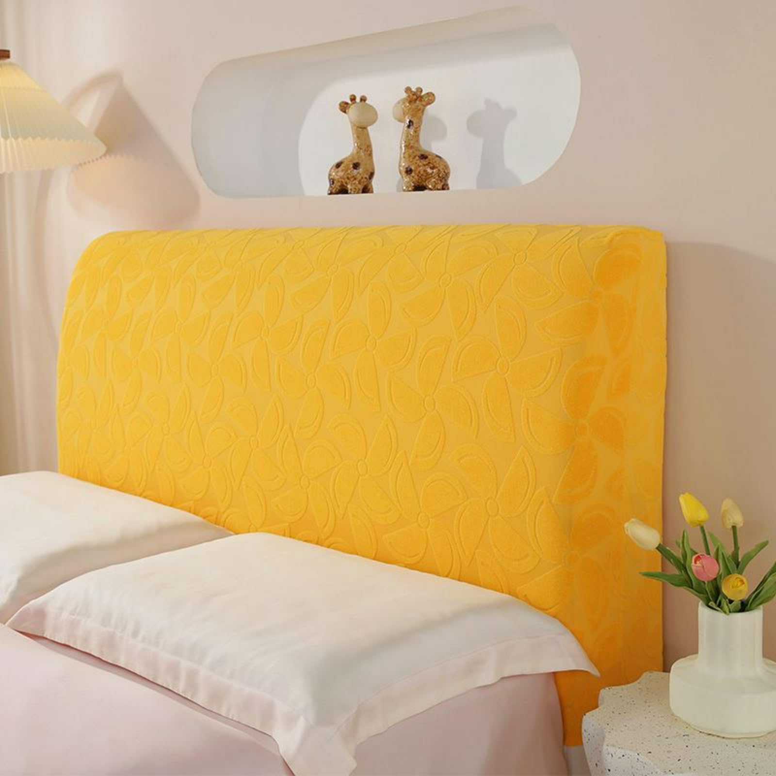 EFELIM Stretch Jacquard Headboard Cover - Thickened Dustproof Protector for Full, Queen & King Size Beds - Elegant Lemon Yellow Slipcover (55''-63'') - Perfect for Bedroom Decor & Home Staging