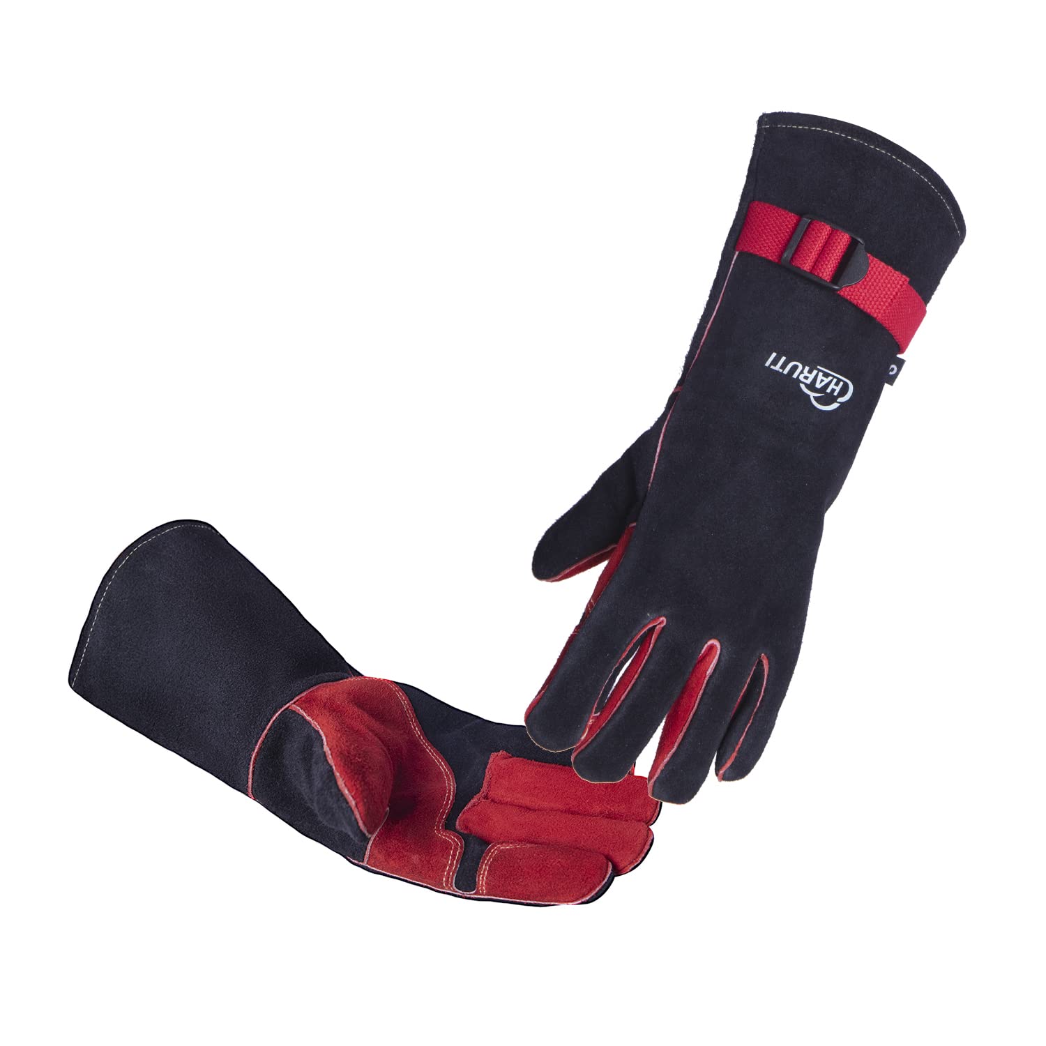 AOUMANI Fireproof Leather Welding Gloves Heat Resistant up to 932°F, 35cm BBQ Grill Gloves for Cooking, Baking, Fireplace, Gardening & Outdoor Use